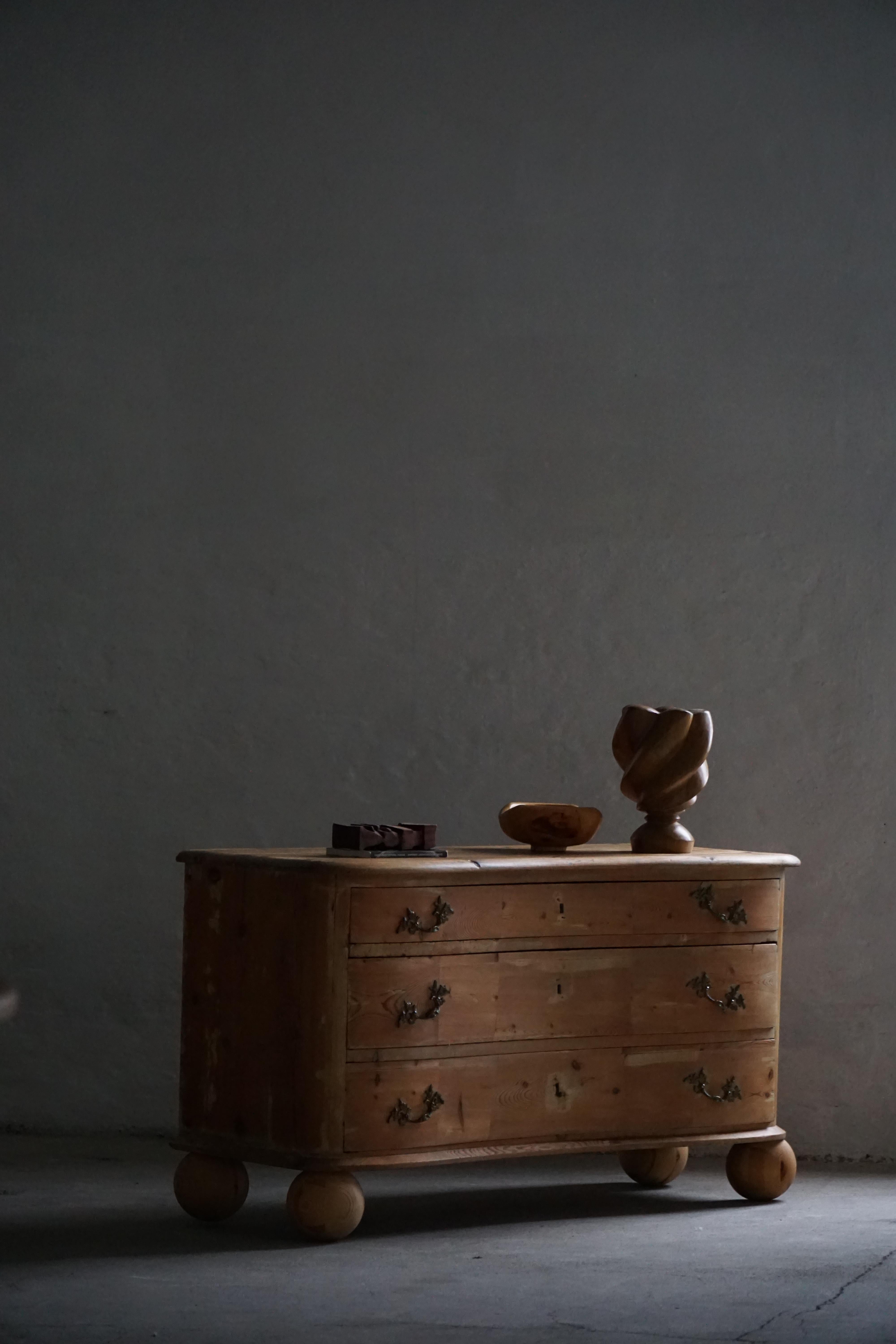 Rococo Antique Danish Chest of Drawers in Pine with Ball Feets, Late 19th Century For Sale