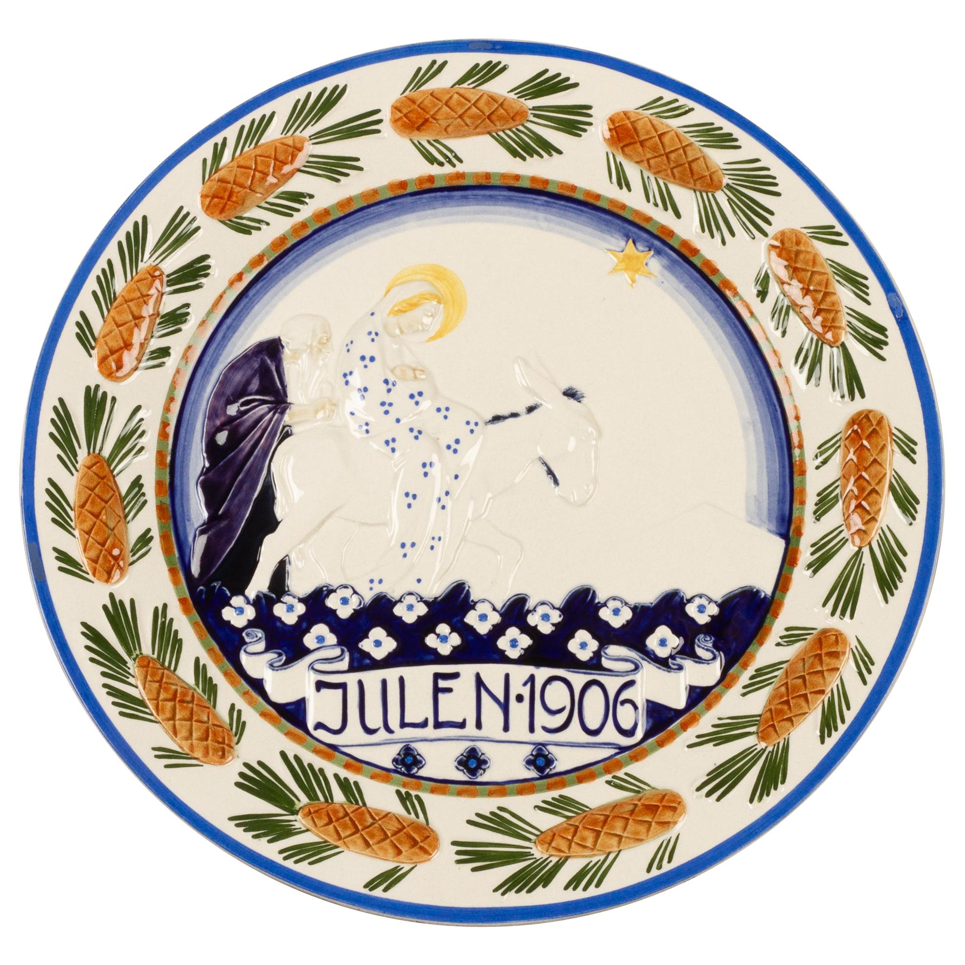 Antique Danish Christmas Porcelain Decorative Plate by Aluminia, 1906