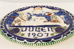 Antique Danish Christmas Porcelain Decorative Plate by Aluminia, 1907