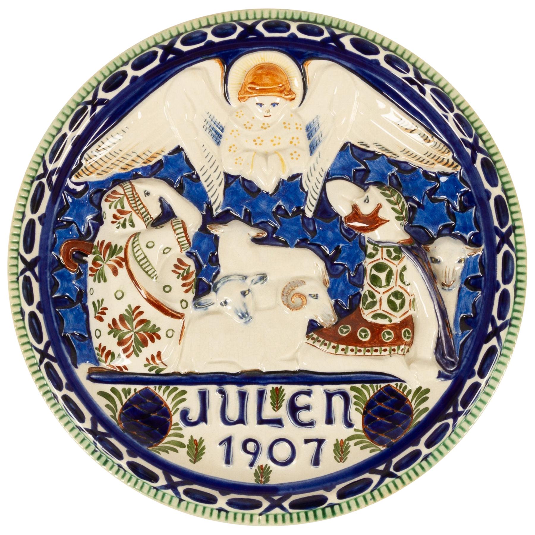 Antique Danish Christmas Porcelain Decorative Plate by Aluminia, 1907