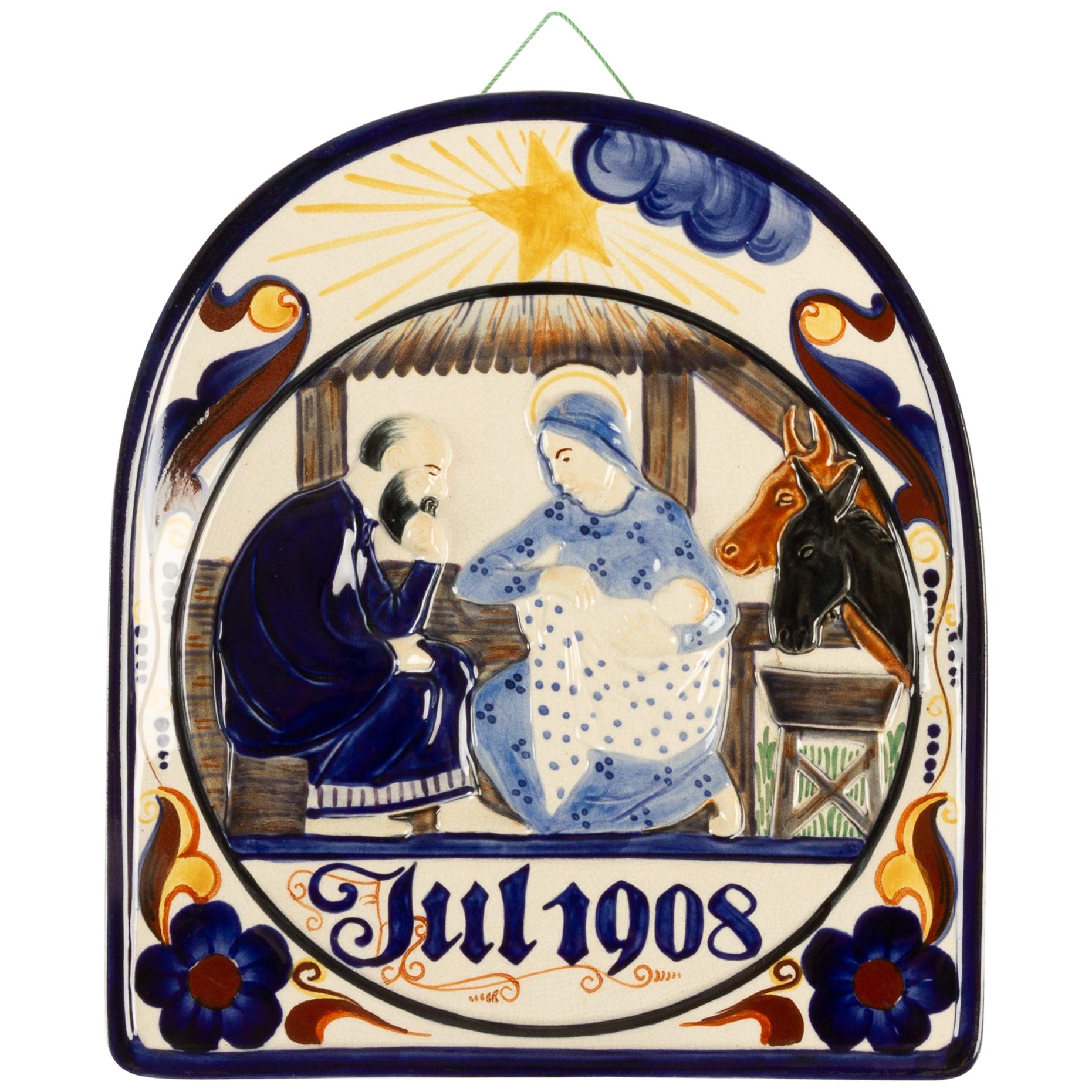 Ancienne assiette décorative danoise de Noël en porcelaine par Aluminia:: 1908 en vente