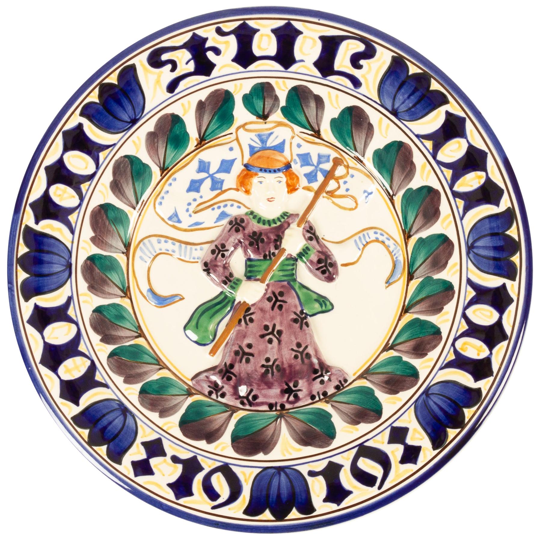 Antique Danish Christmas Porcelain Decorative Plate by Aluminia, 1919