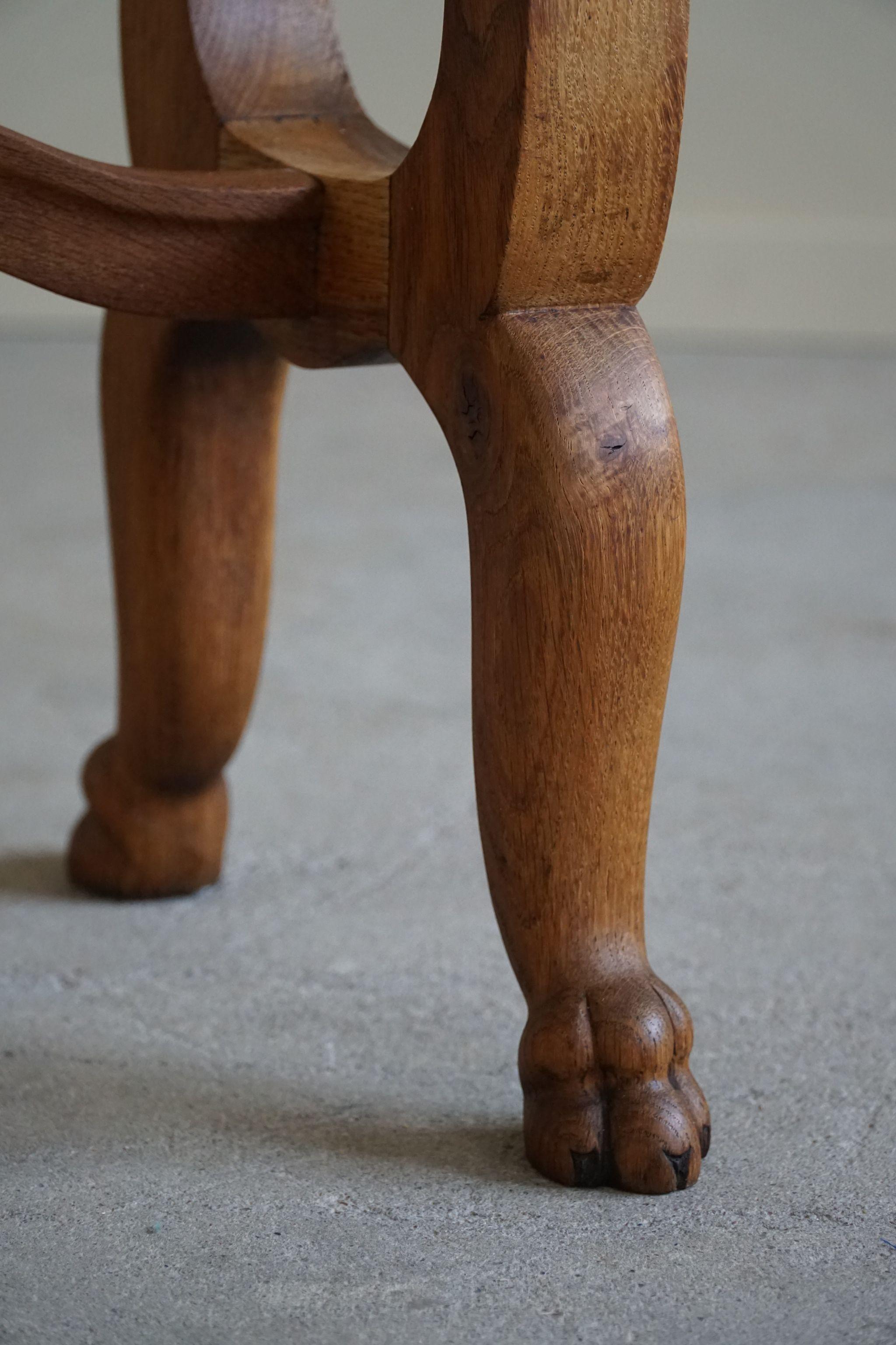 Antique Danish Console Table, Solid Oak, Carved Lion Feets, Baroque Style, 1890s For Sale 5