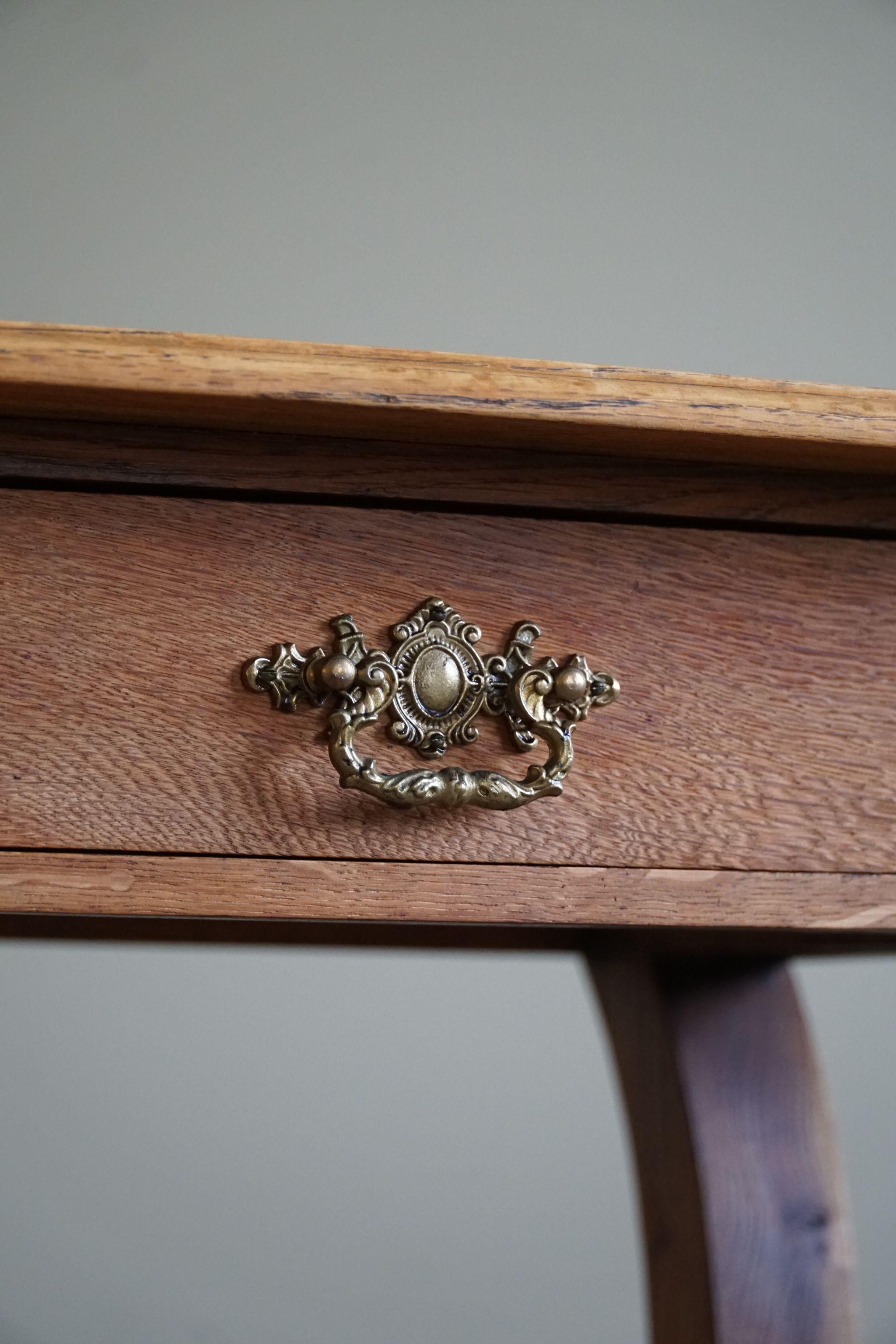 Antique Danish Console Table, Solid Oak, Carved Lion Feets, Baroque Style, 1890s For Sale 6