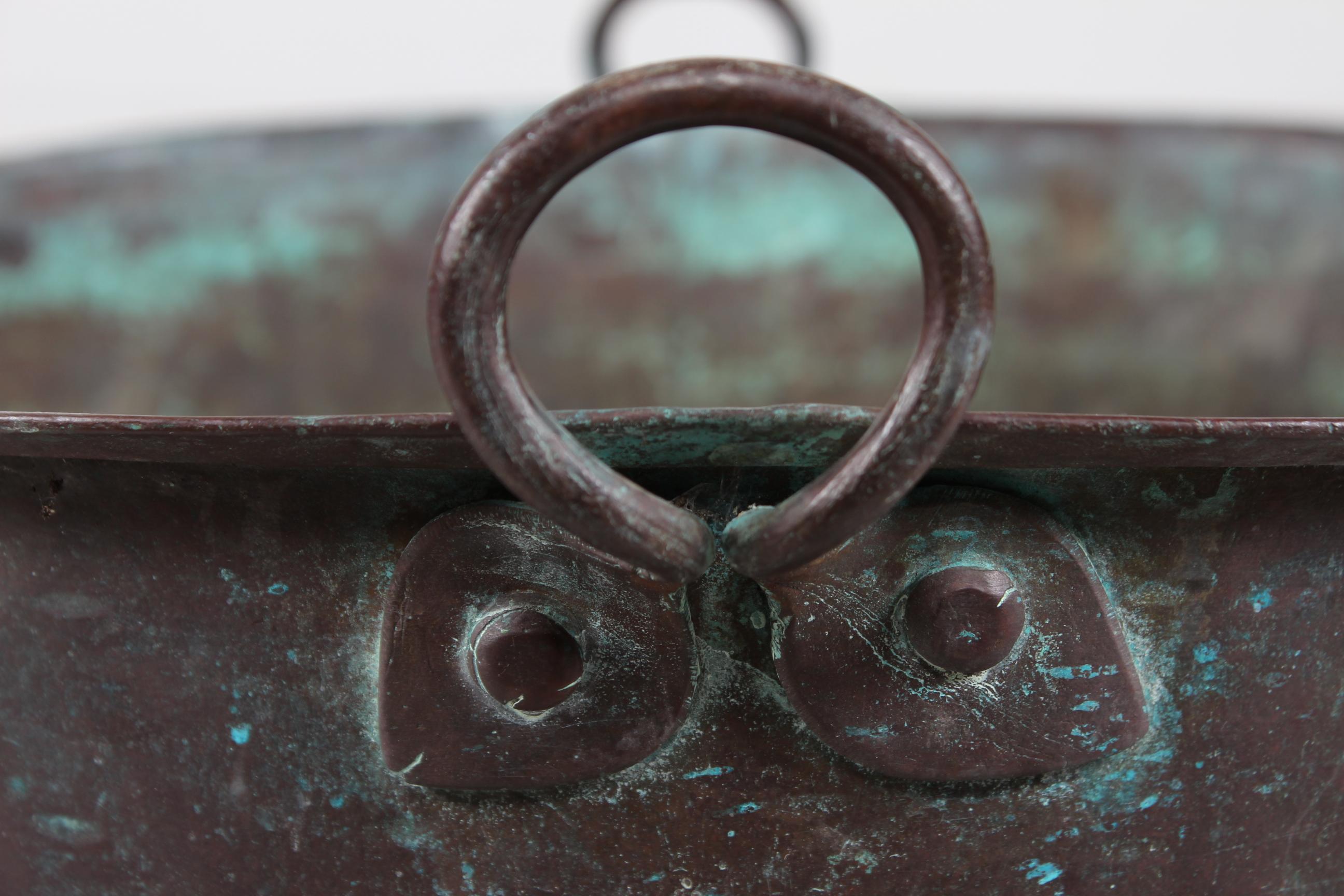 Antique Danish Copper Basket Bin Cauldron of Verdigrised Copper 19th Century In Good Condition In Aarhus C, DK