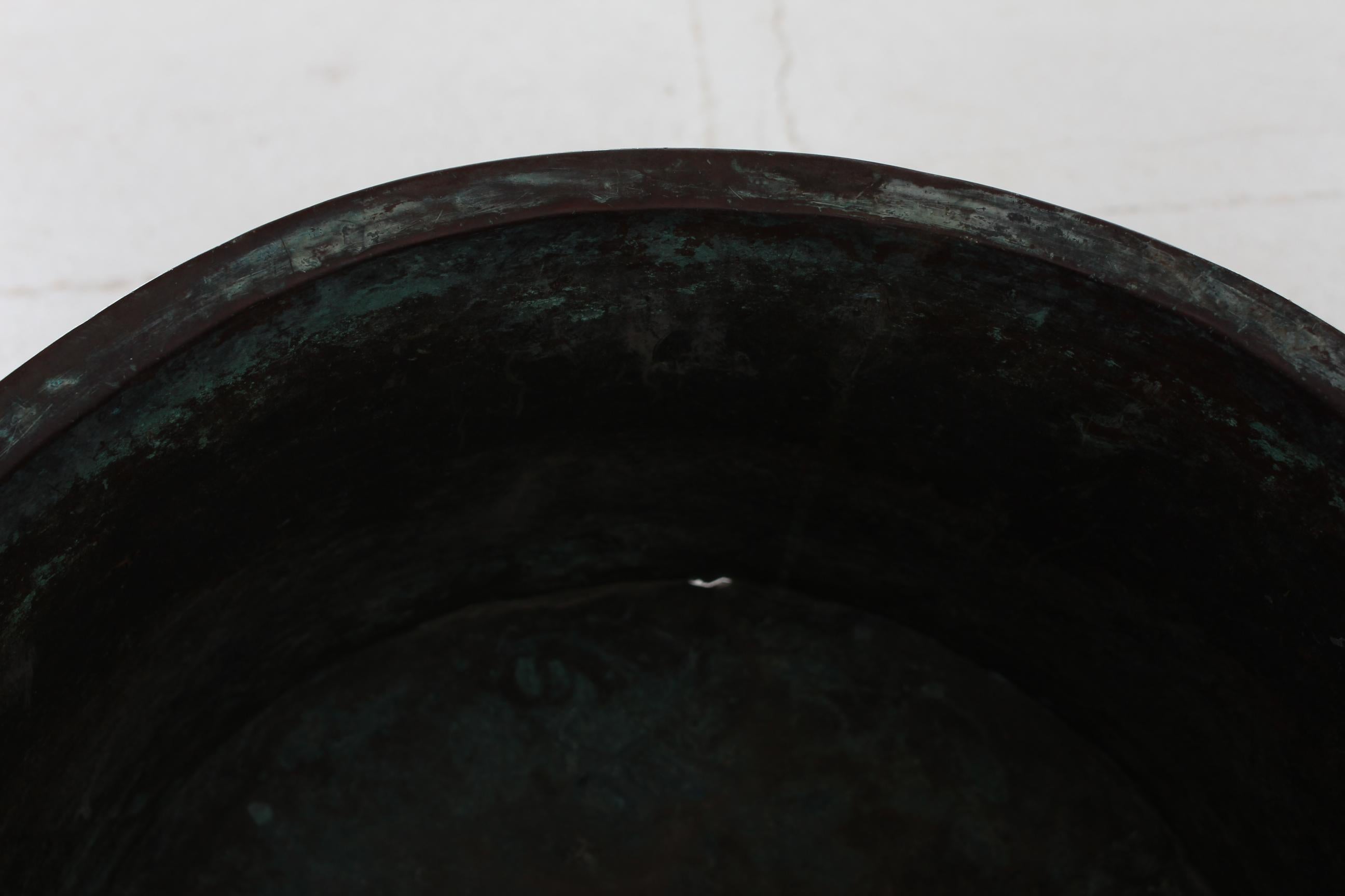 Antique Danish Copper Basket Bin Cauldron of Verdigrised Copper 19th Century 4
