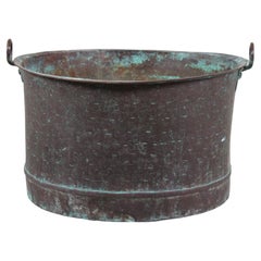 Antique Danish Copper Basket Bin Cauldron of Verdigrised Copper 19th Century