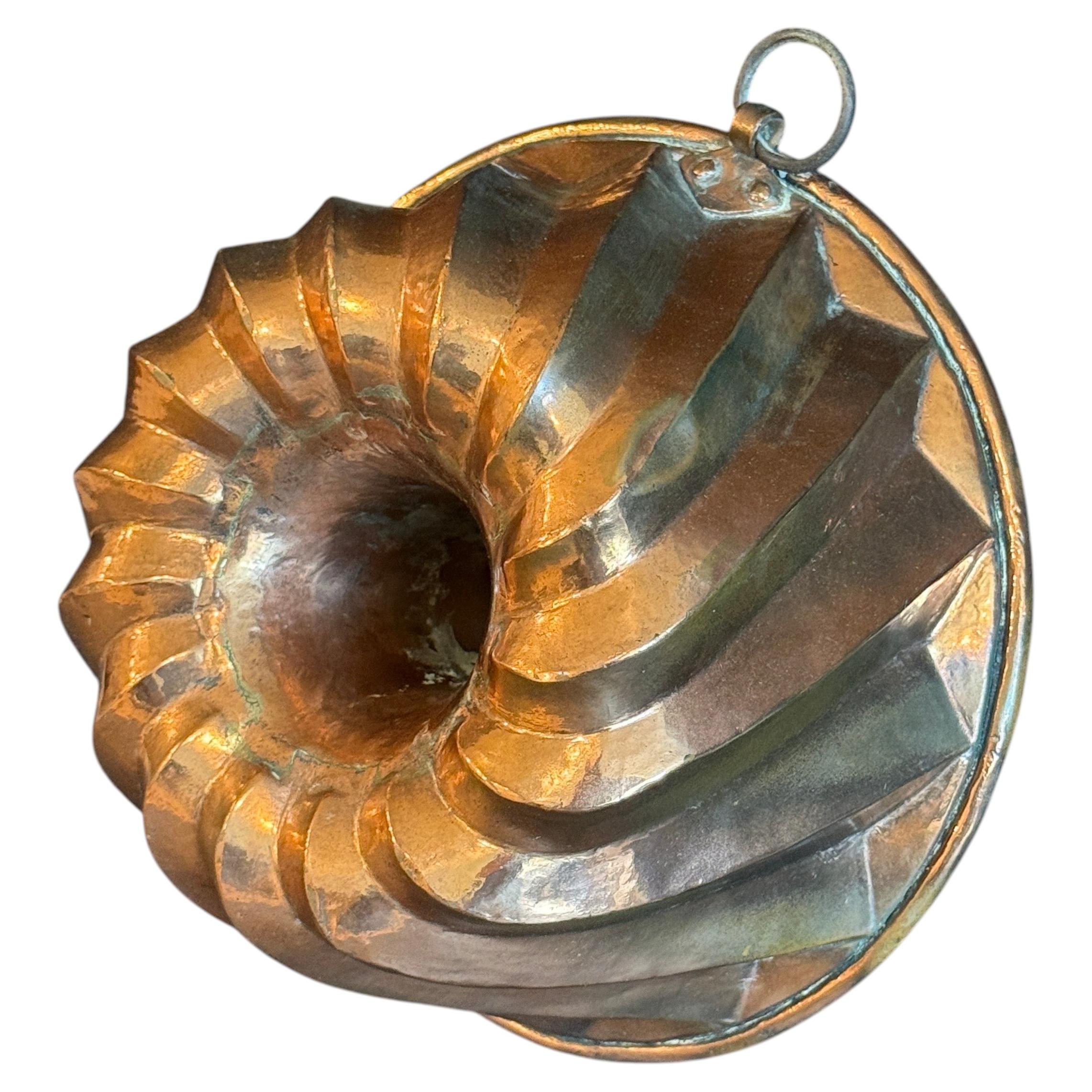 Antique Danish Copper Cake Baking Twisted Mold Form, 1810-1830's