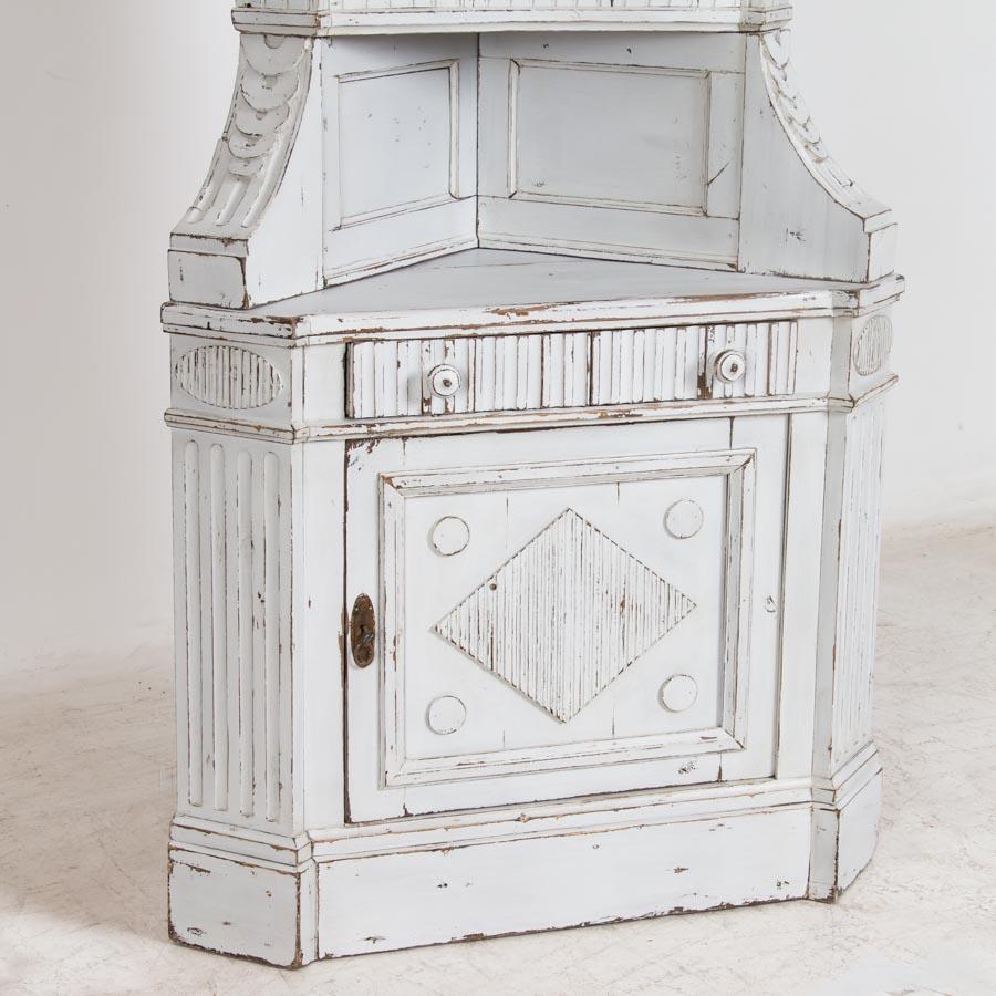 Antique Danish Corner Cabinet Painted White In Good Condition In Round Top, TX