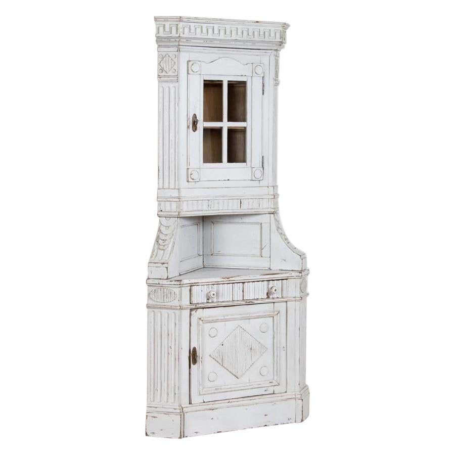 Antique Danish Corner Cabinet Painted White