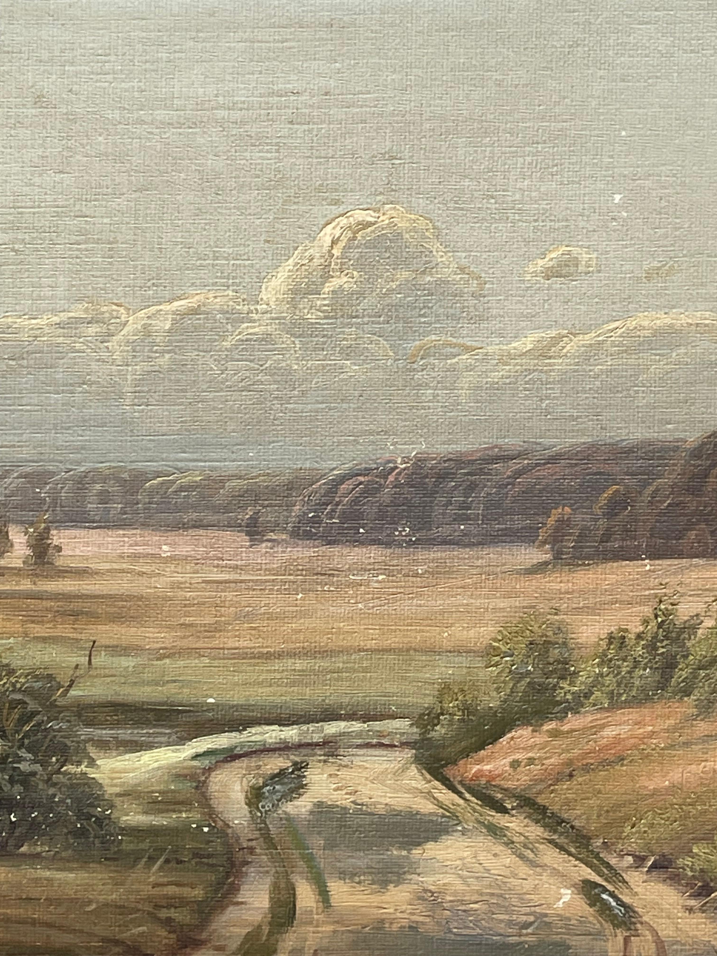 Antike dänische Anfang des 20. Jahrhunderts Landschaft Ölgemälde der Landschaft Bauernhof (Gemalt) im Angebot