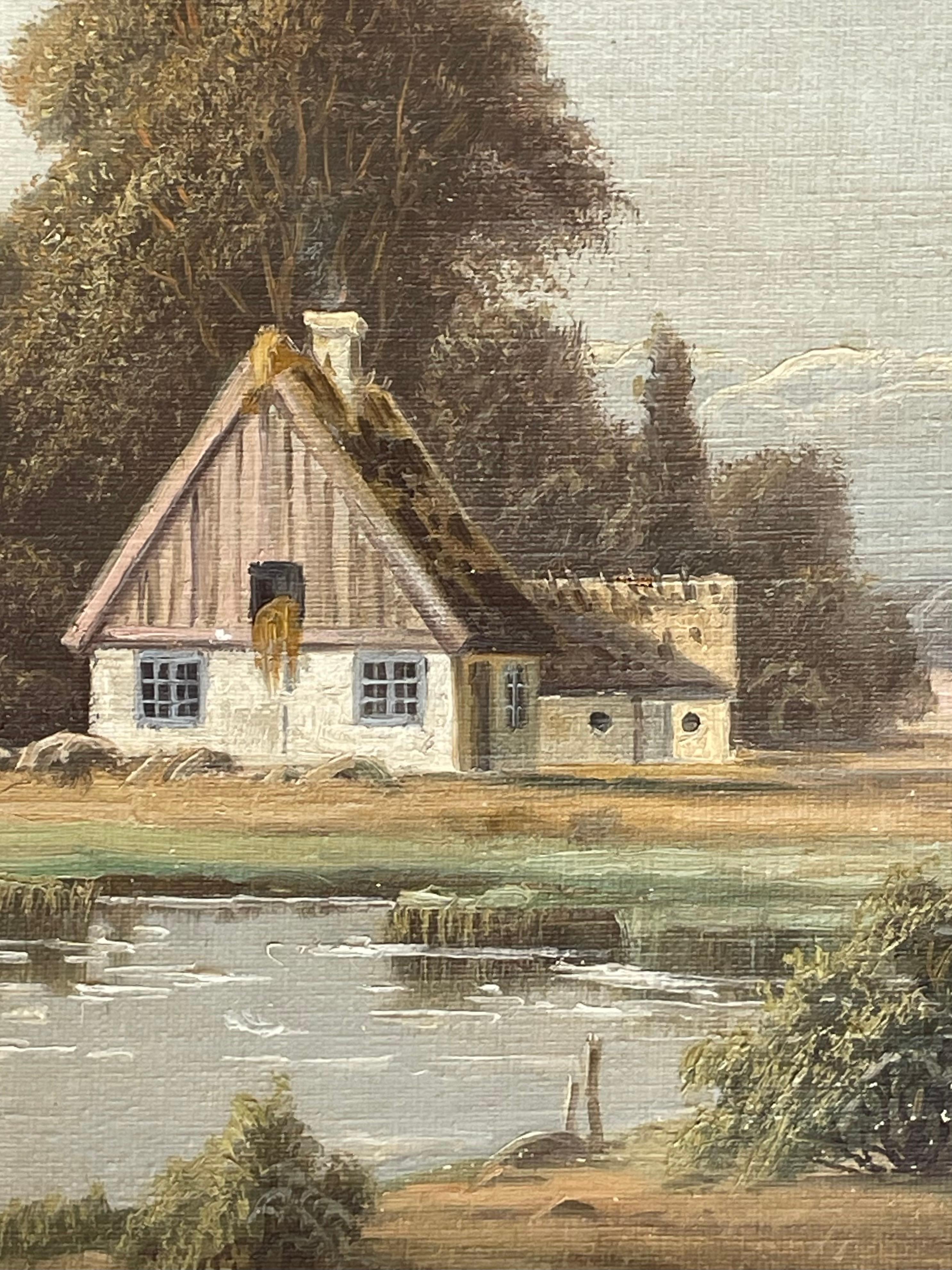 Antike dänische Anfang des 20. Jahrhunderts Landschaft Ölgemälde der Landschaft Bauernhof im Zustand „Gut“ im Angebot in Ebberup, DK