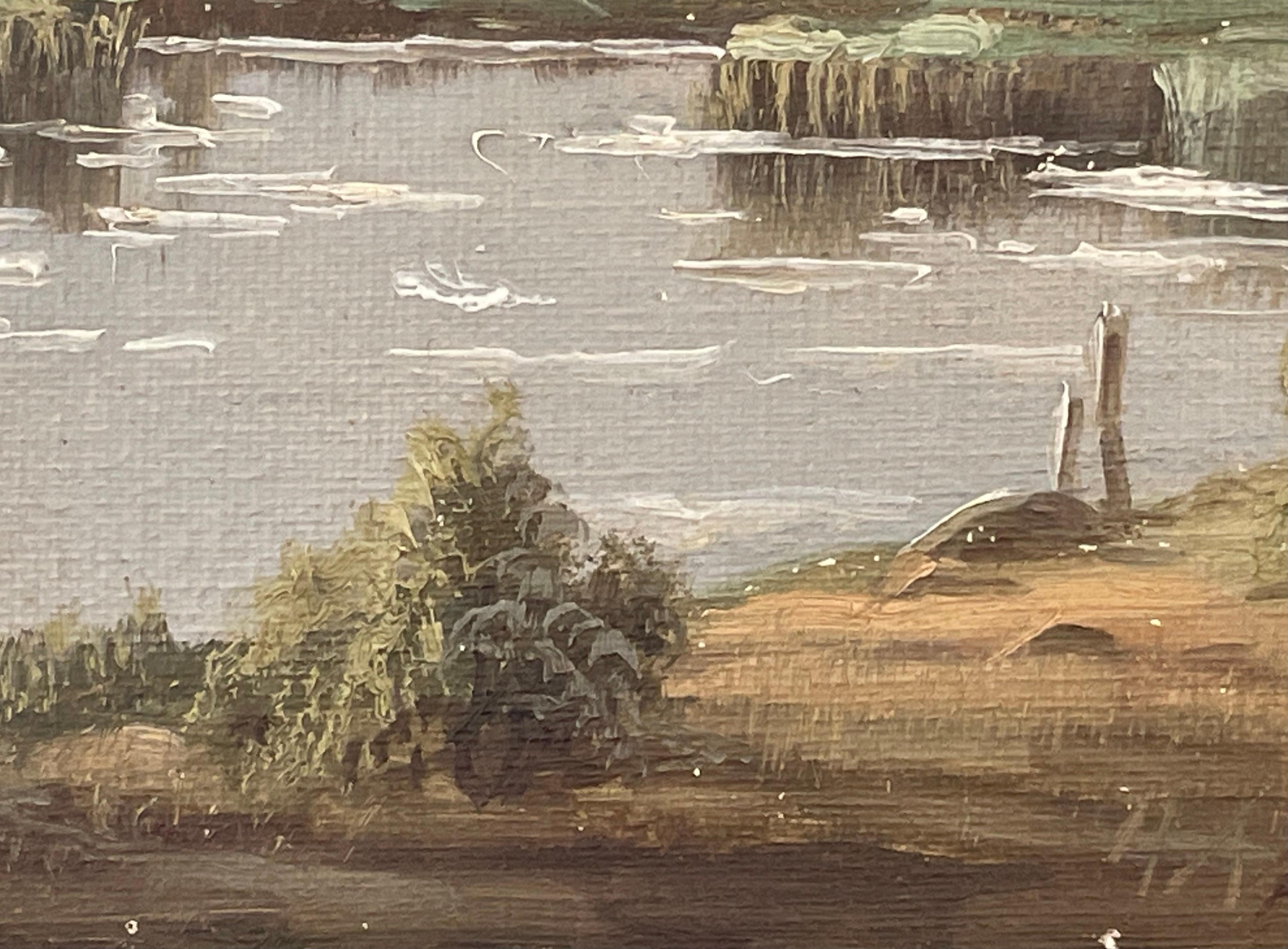 Antike dänische Anfang des 20. Jahrhunderts Landschaft Ölgemälde der Landschaft Bauernhof (Holz) im Angebot