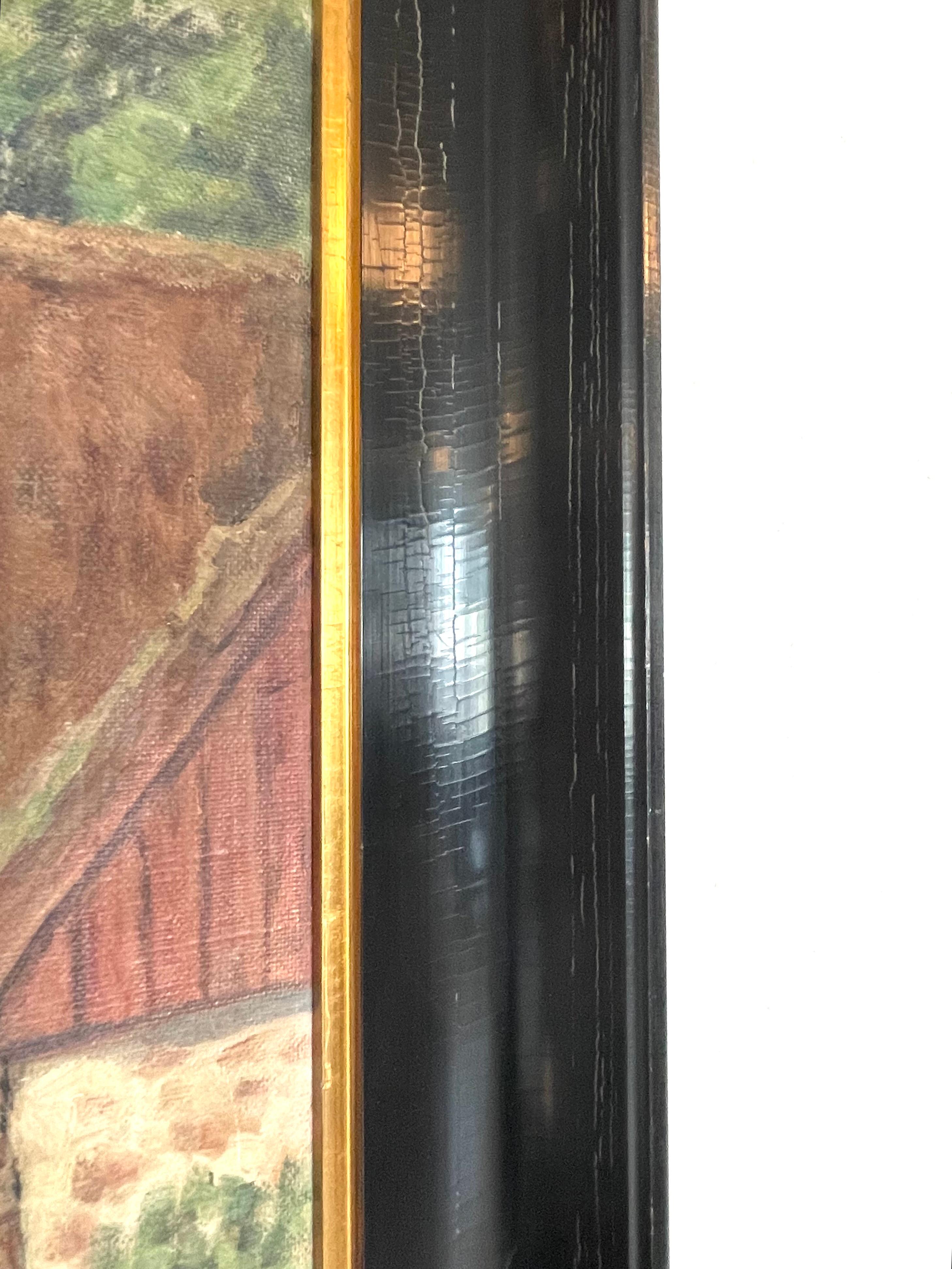 Antiguo óleo danés de principios del siglo XX sobre un paisaje de una pequeña granja en venta 5