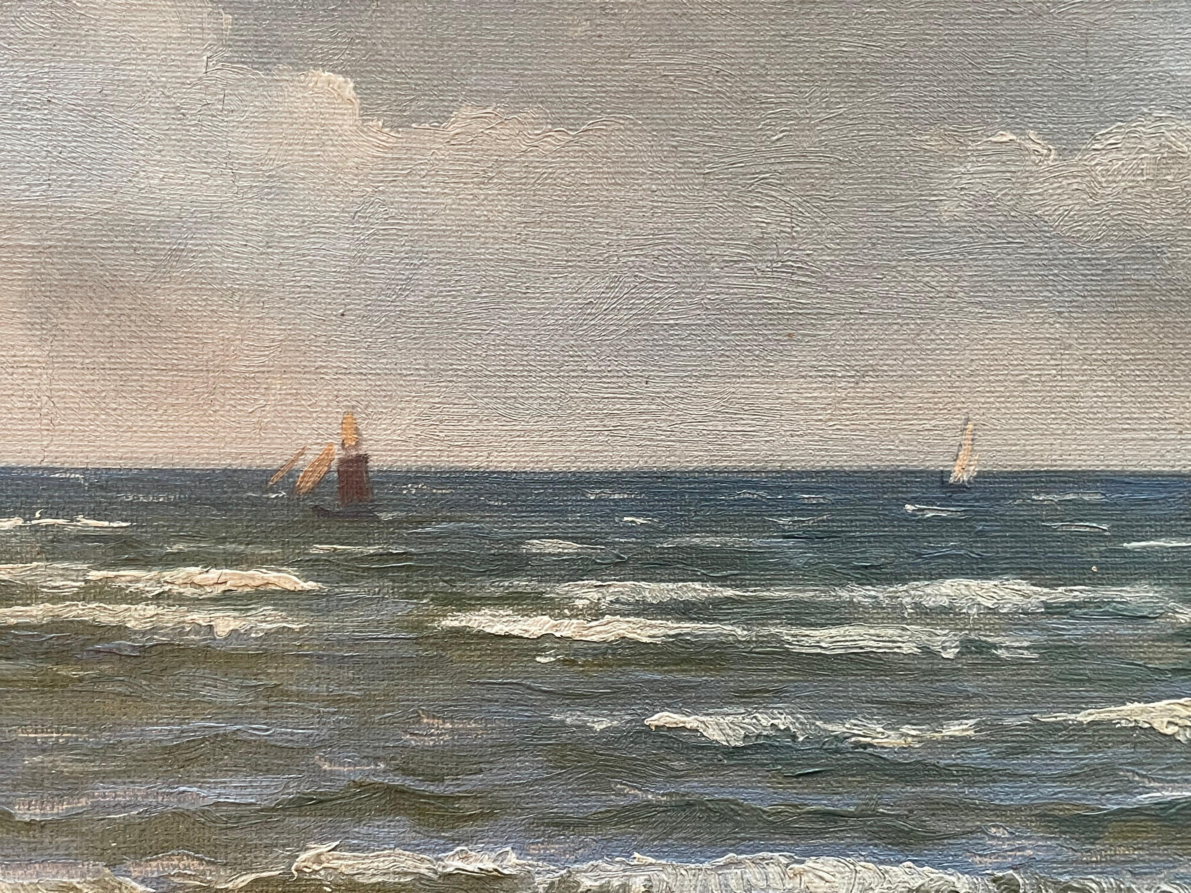 Art déco Ancienne peinture à l'huile maritime danoise du début du 20e siècle par Holger Topp Pedersen en vente