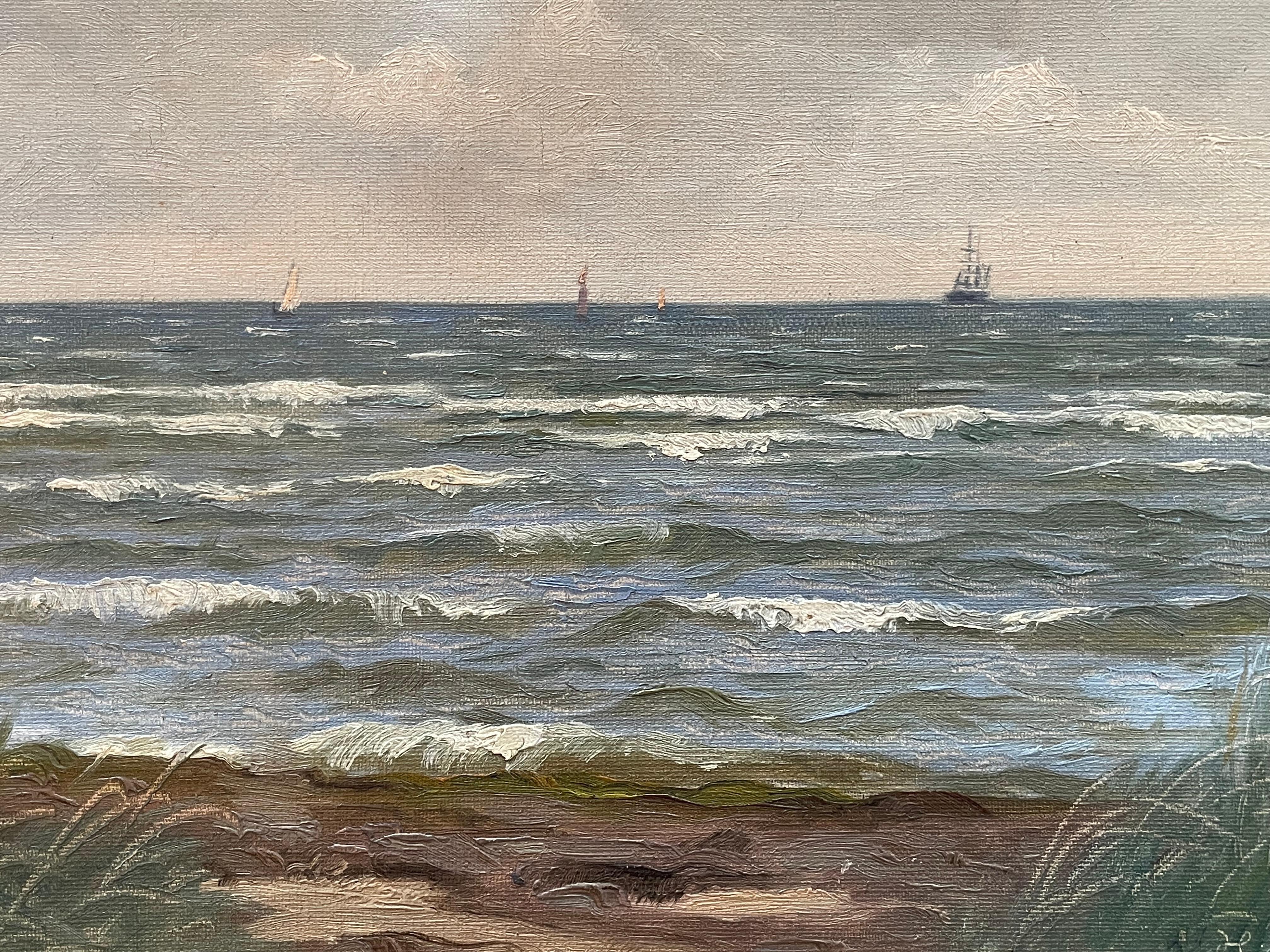 Ancienne peinture à l'huile maritime danoise du début du 20e siècle par Holger Topp Pedersen en vente 1