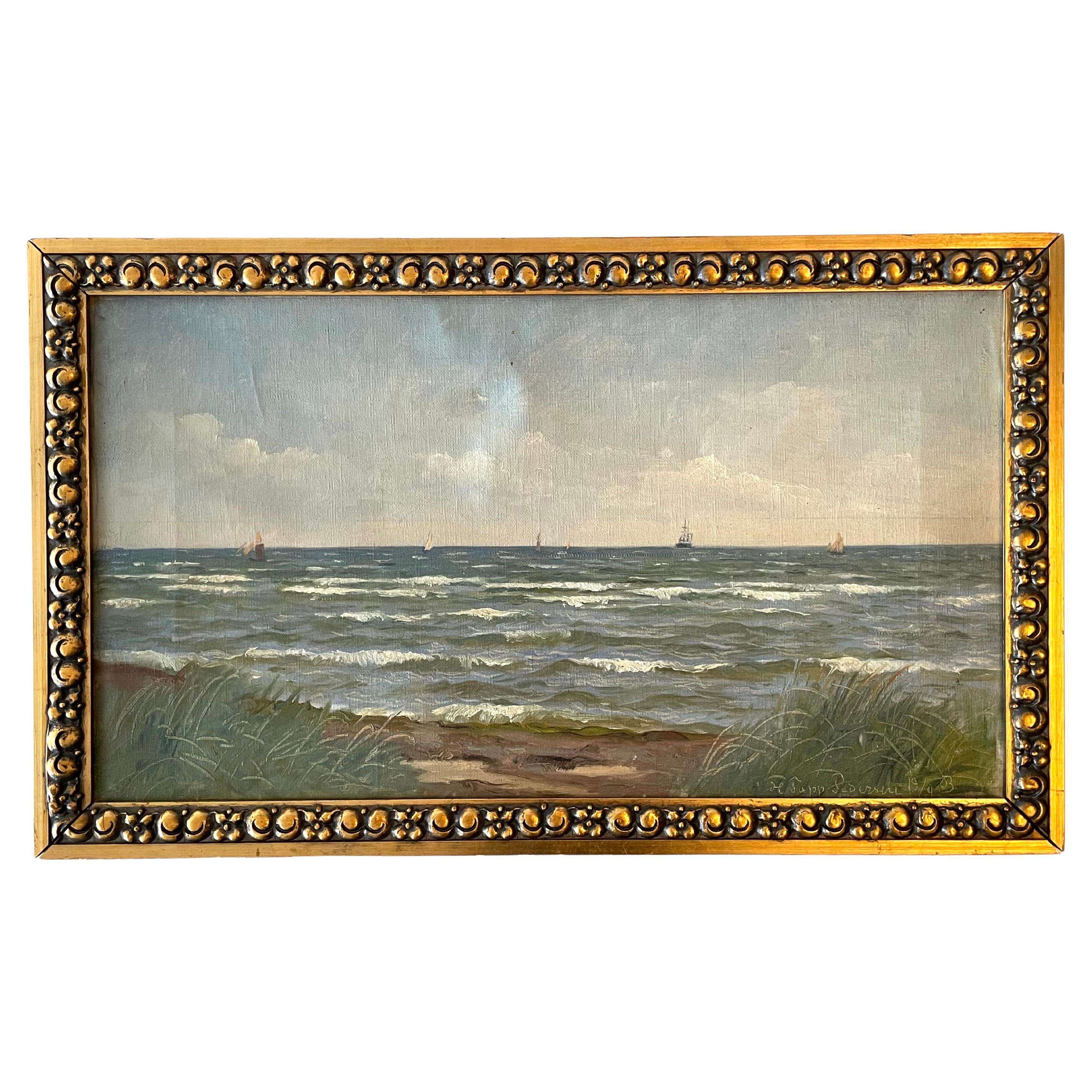 Ancienne peinture à l'huile maritime danoise du début du 20e siècle par Holger Topp Pedersen