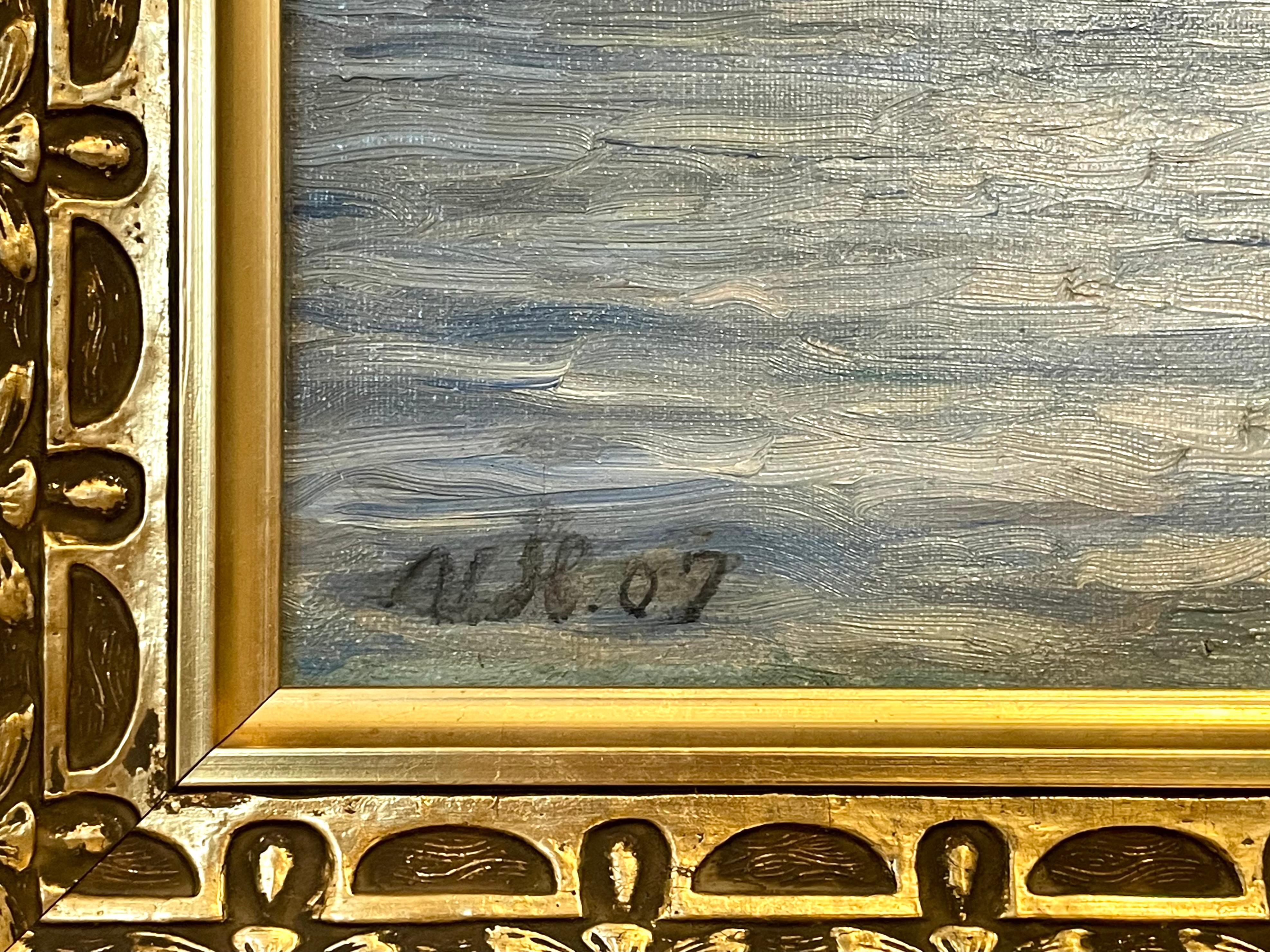 Art Deco Antique Danish early 20th century maritime oil painting by Viggo Helsted