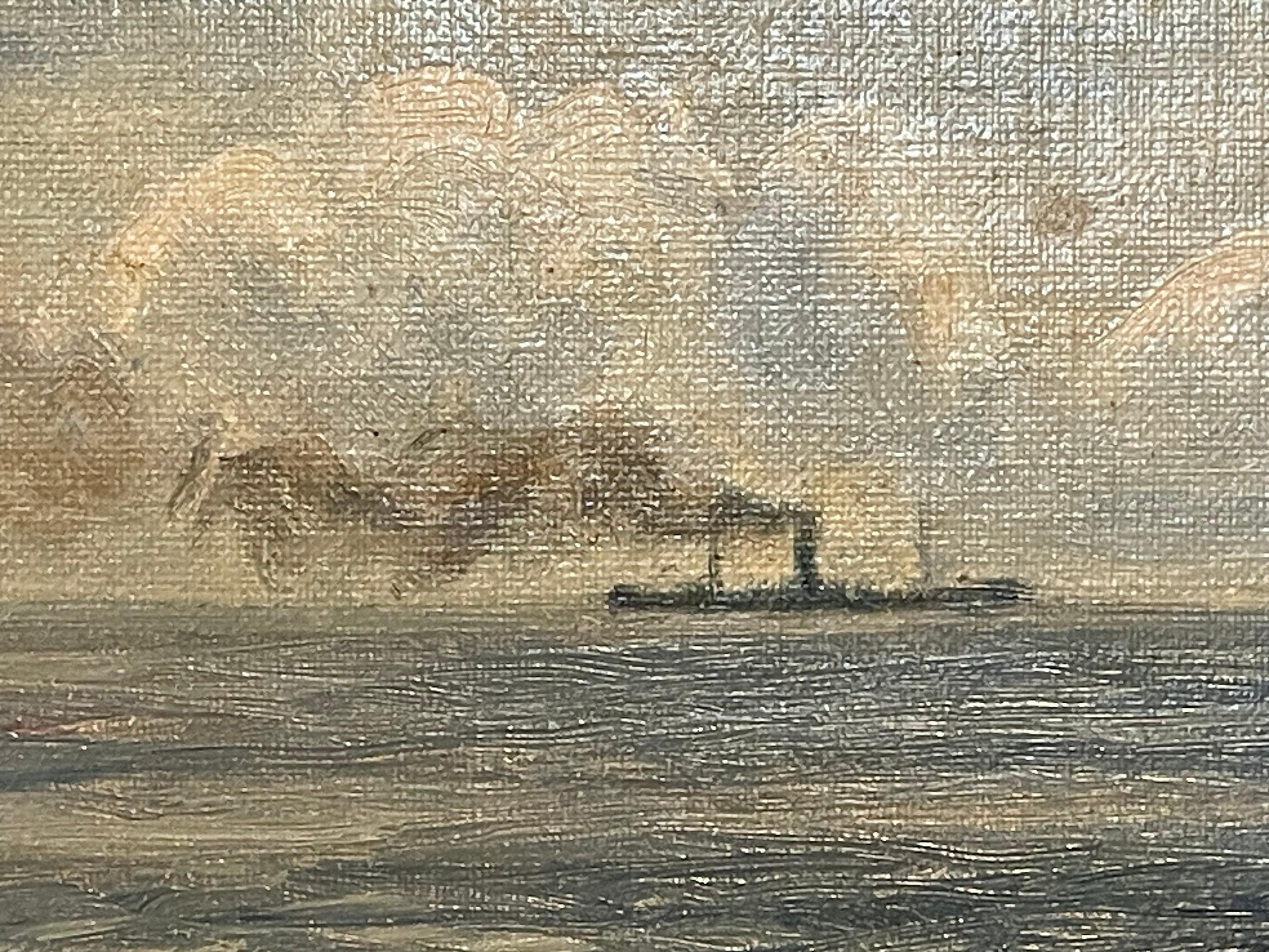 20th Century Antique Danish early 20th century maritime oil painting by Viggo Helsted