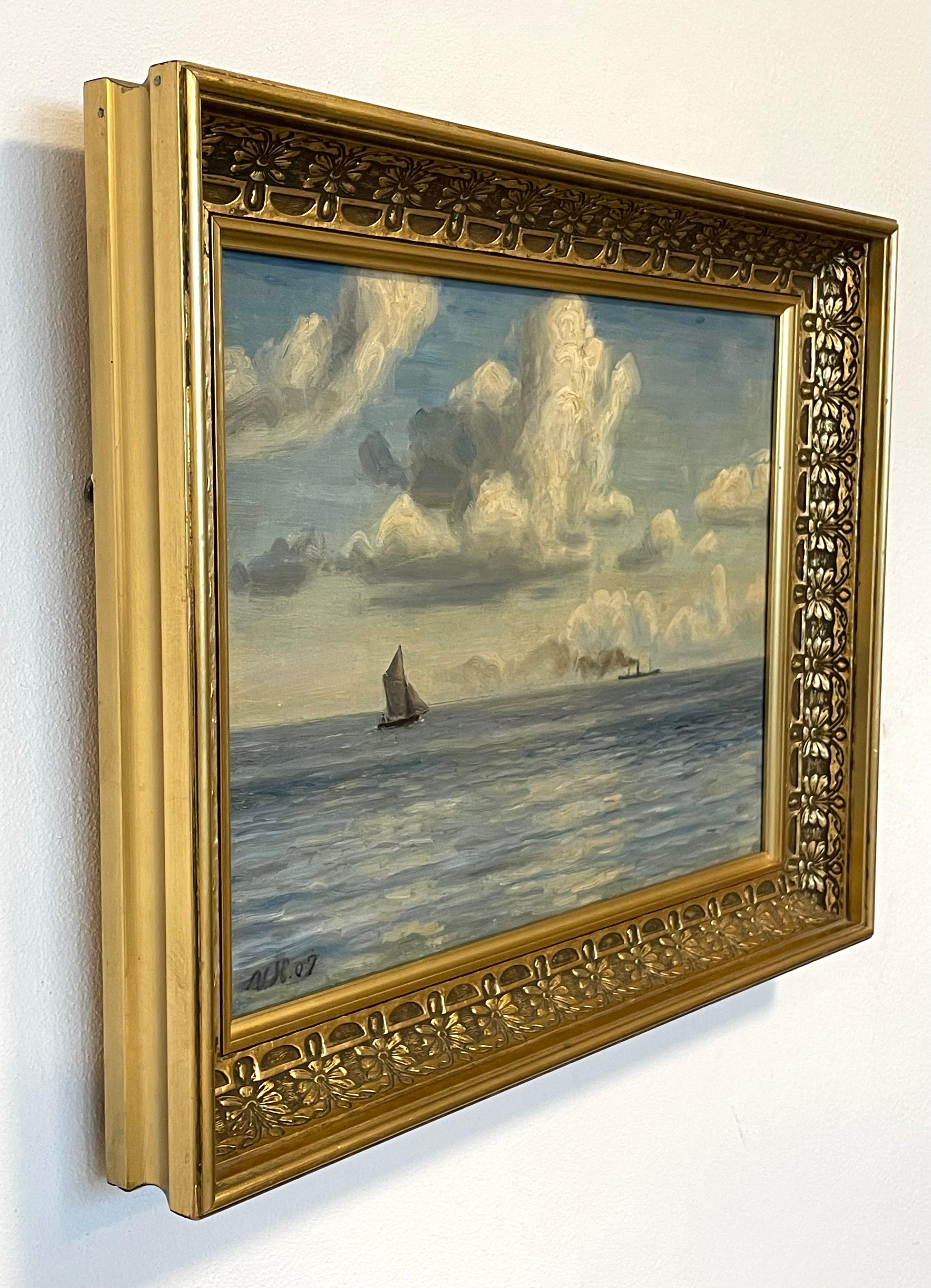 Antique Danish early 20th century maritime oil painting by Viggo Helsted 2
