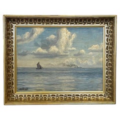 Antique Danish early 20th century maritime oil painting by Viggo Helsted