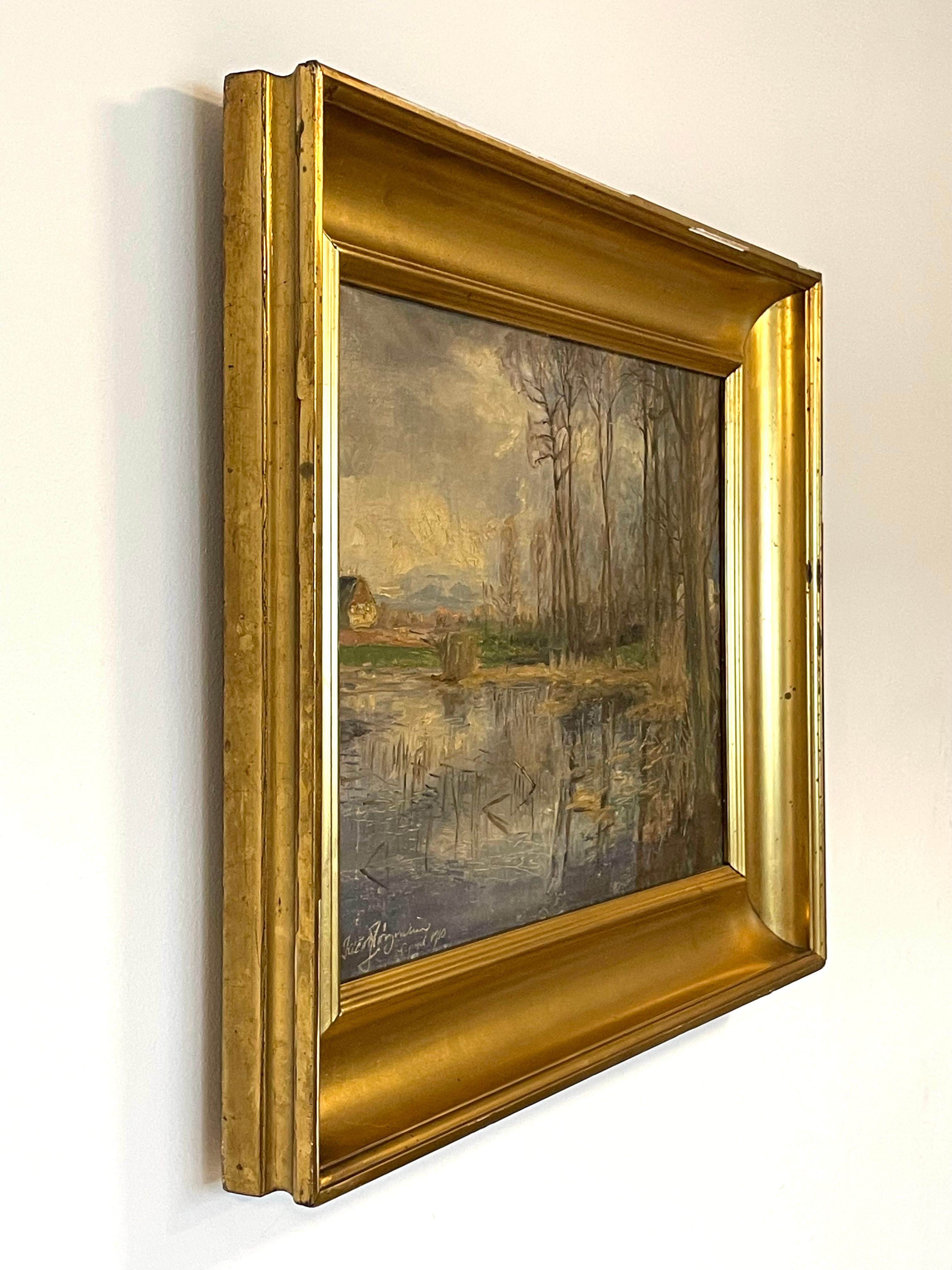 Ancienne peinture à l'huile danoise du début du 20e siècle représentant un lac par Jacob Jørgensen en vente 3