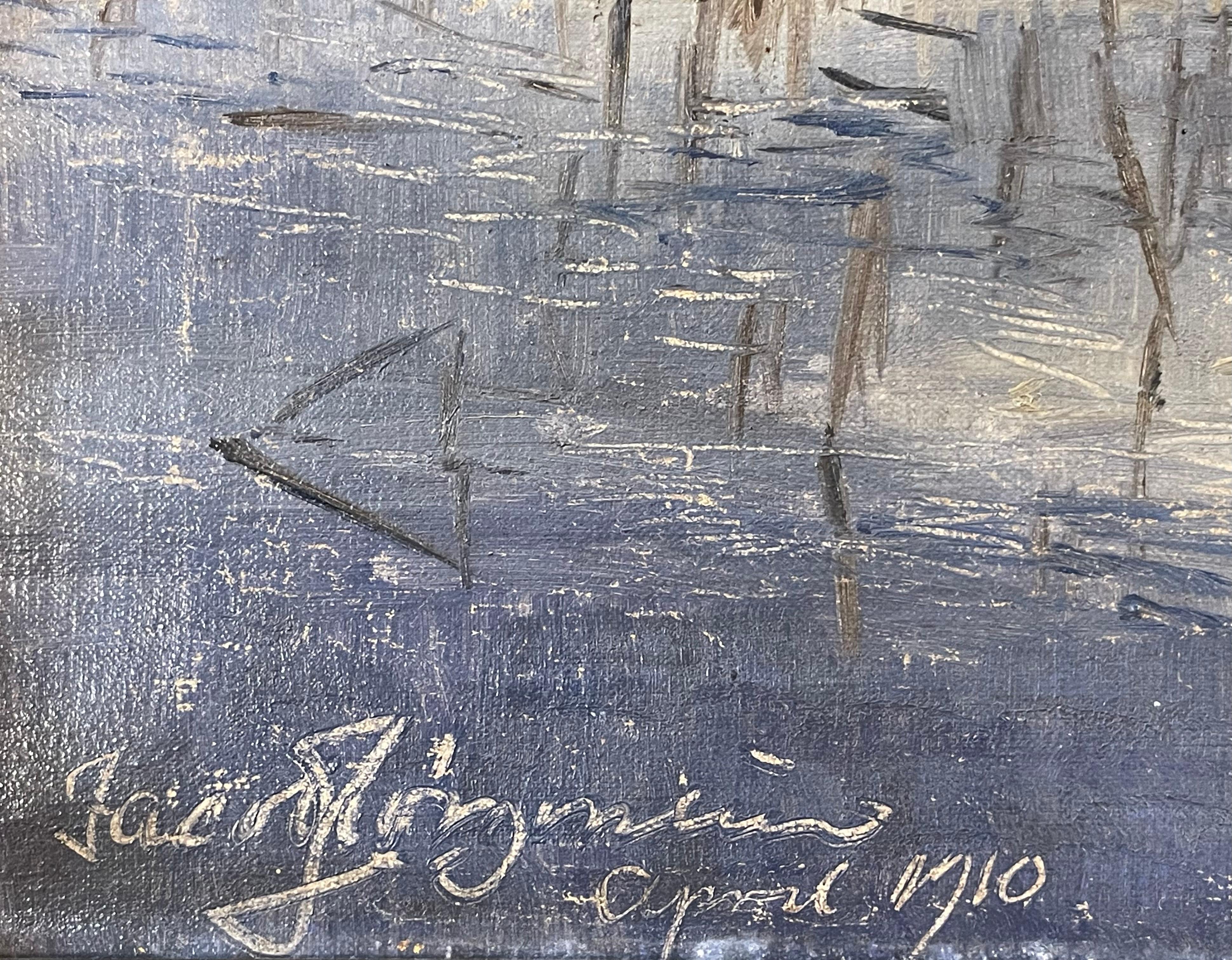 Art déco Ancienne peinture à l'huile danoise du début du 20e siècle représentant un lac par Jacob Jørgensen en vente