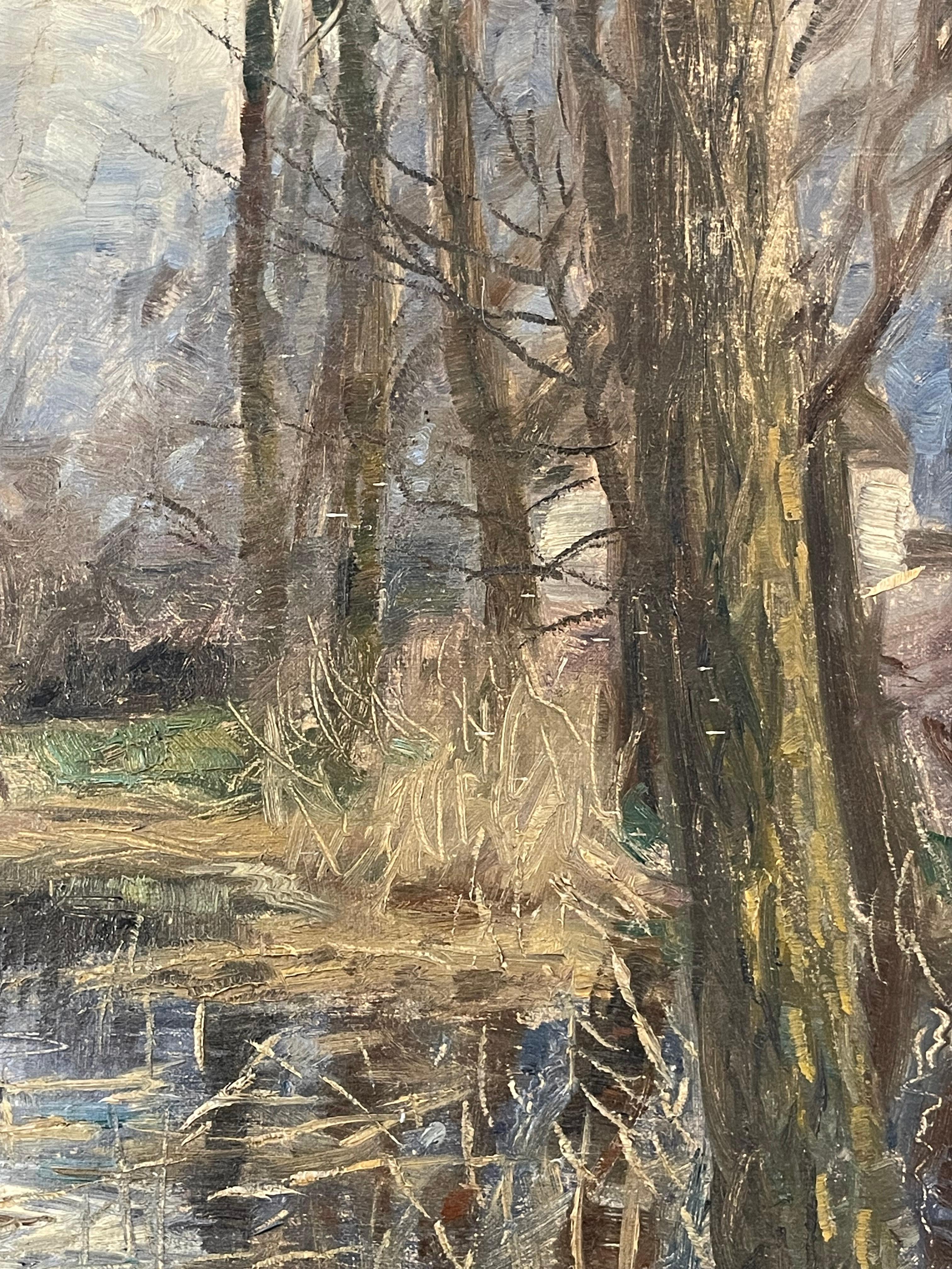 Ancienne peinture à l'huile danoise du début du 20e siècle représentant un lac par Jacob Jørgensen Bon état - En vente à Ebberup, DK