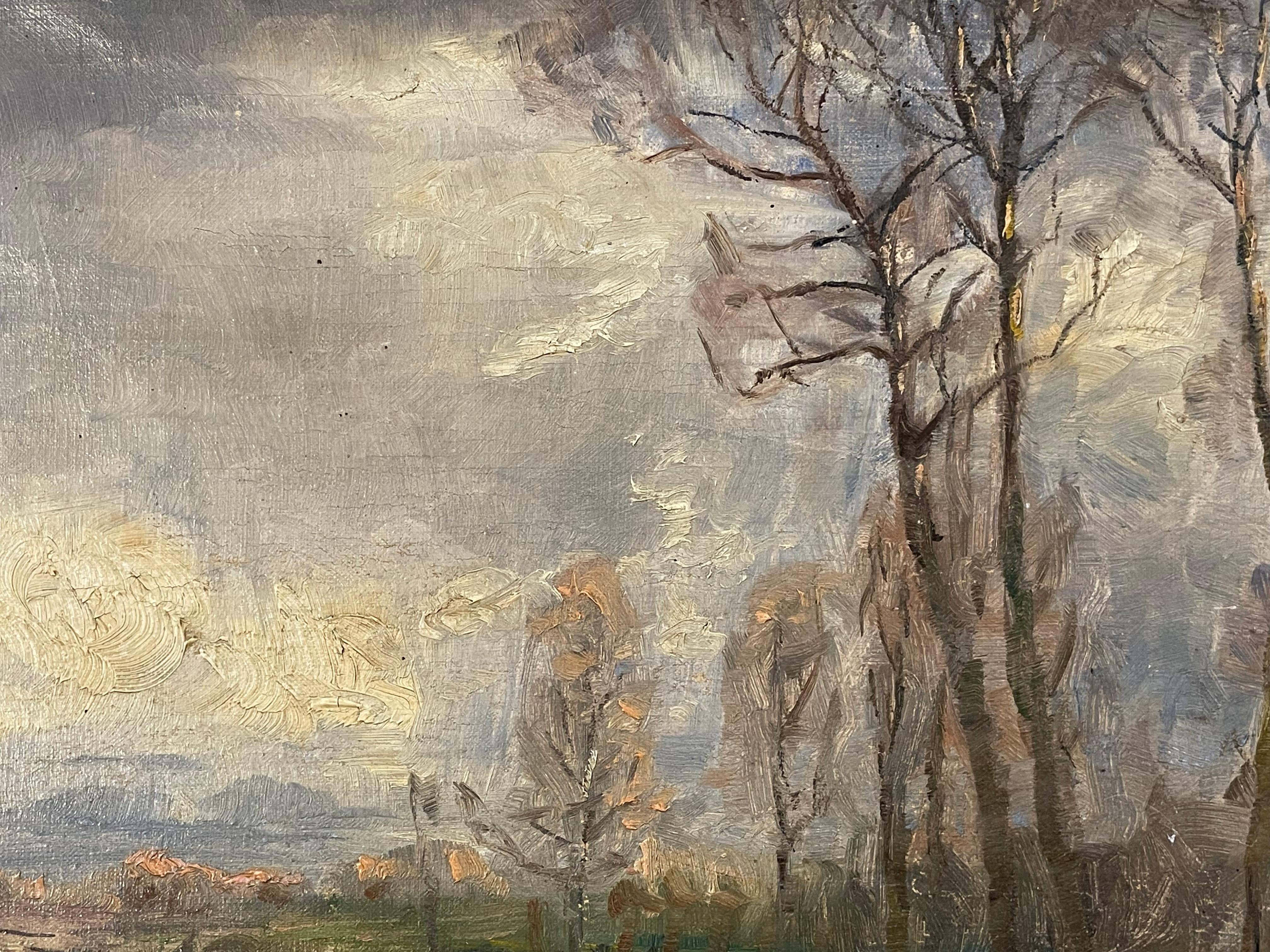 Peinture Ancienne peinture à l'huile danoise du début du 20e siècle représentant un lac par Jacob Jørgensen en vente