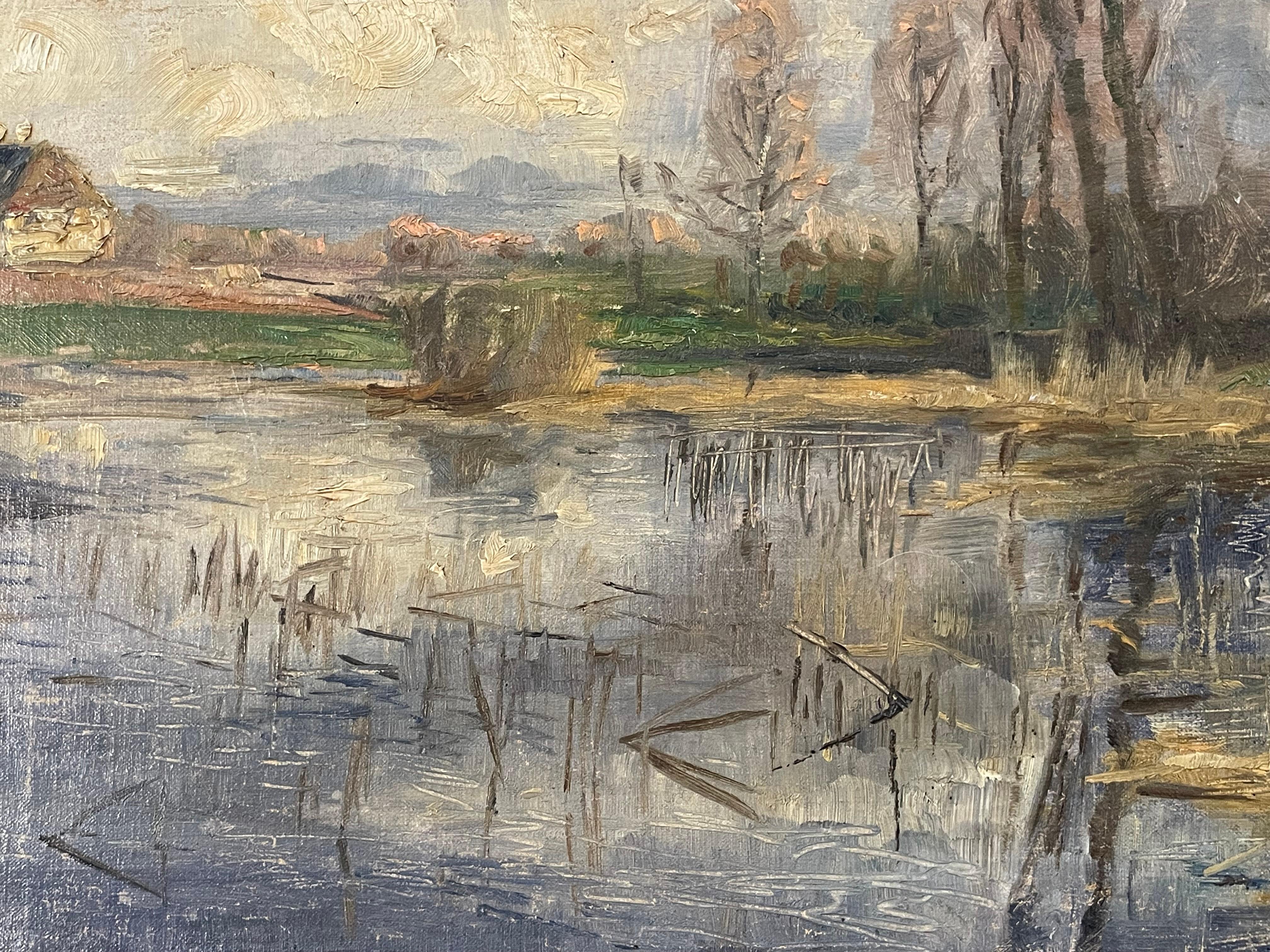 Ancienne peinture à l'huile danoise du début du 20e siècle représentant un lac par Jacob Jørgensen en vente 1