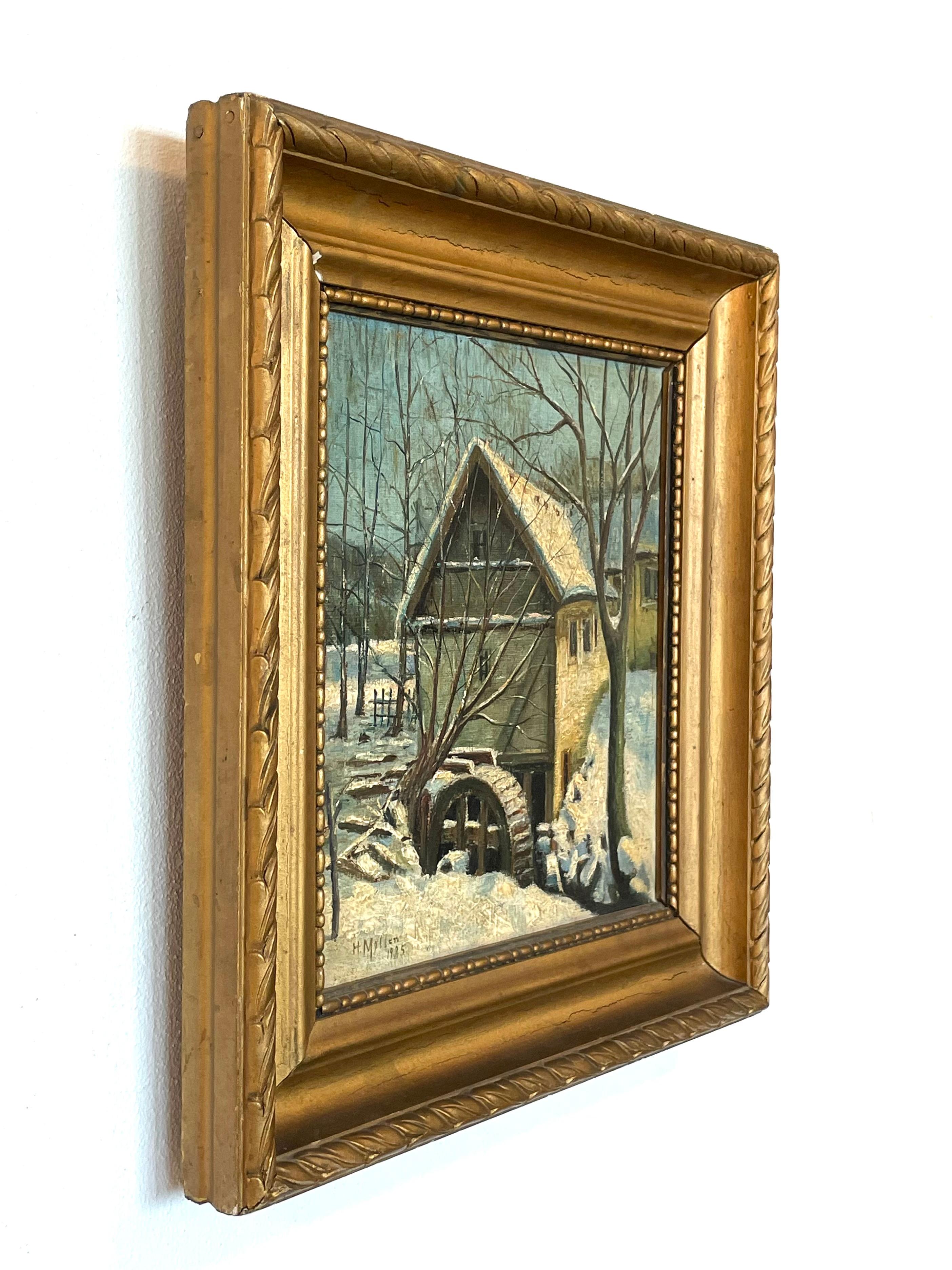 Ancienne peinture à l'huile danoise du début du 20e siècle représentant un paysage d'hiver par H. Møller en vente 3