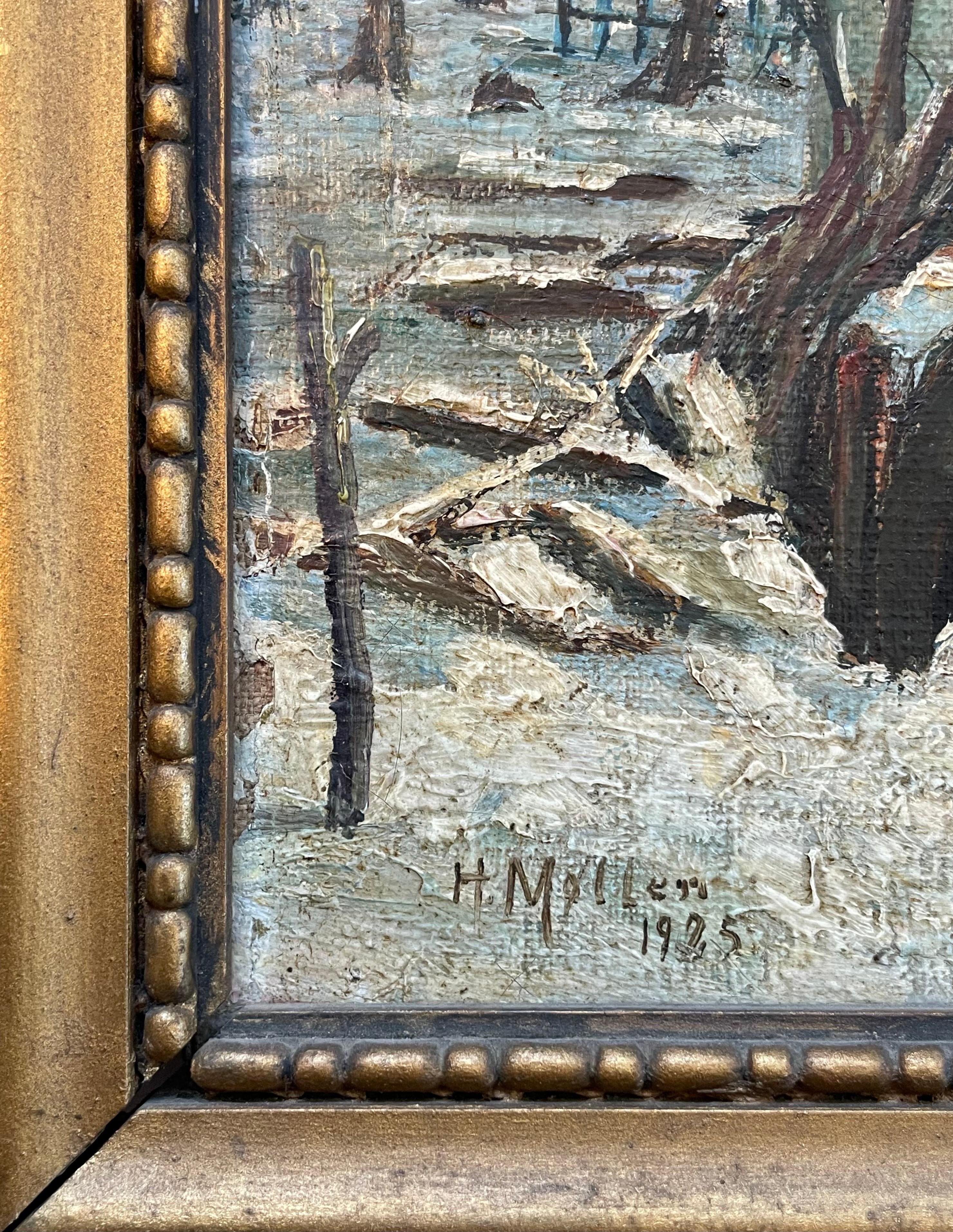 Danois Ancienne peinture à l'huile danoise du début du 20e siècle représentant un paysage d'hiver par H. Møller en vente