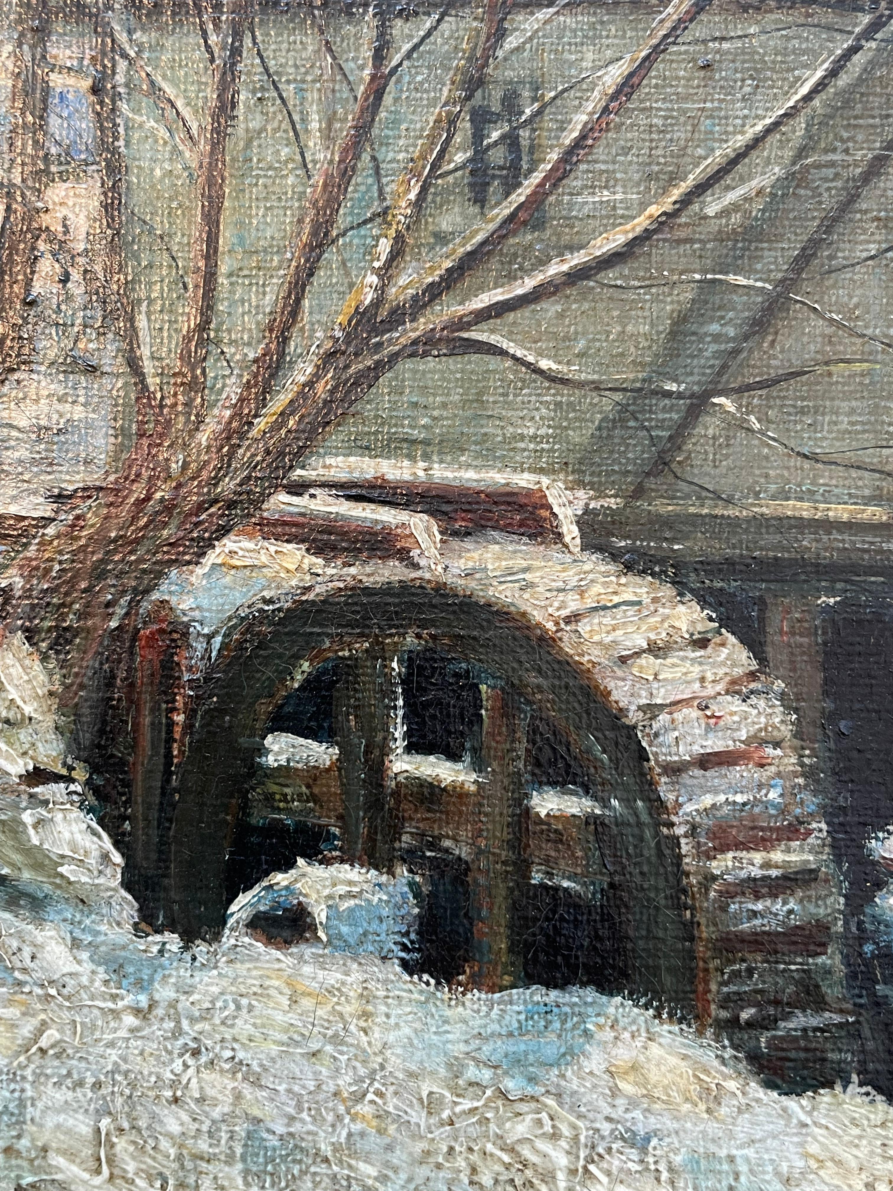 Ancienne peinture à l'huile danoise du début du 20e siècle représentant un paysage d'hiver par H. Møller Bon état - En vente à Ebberup, DK