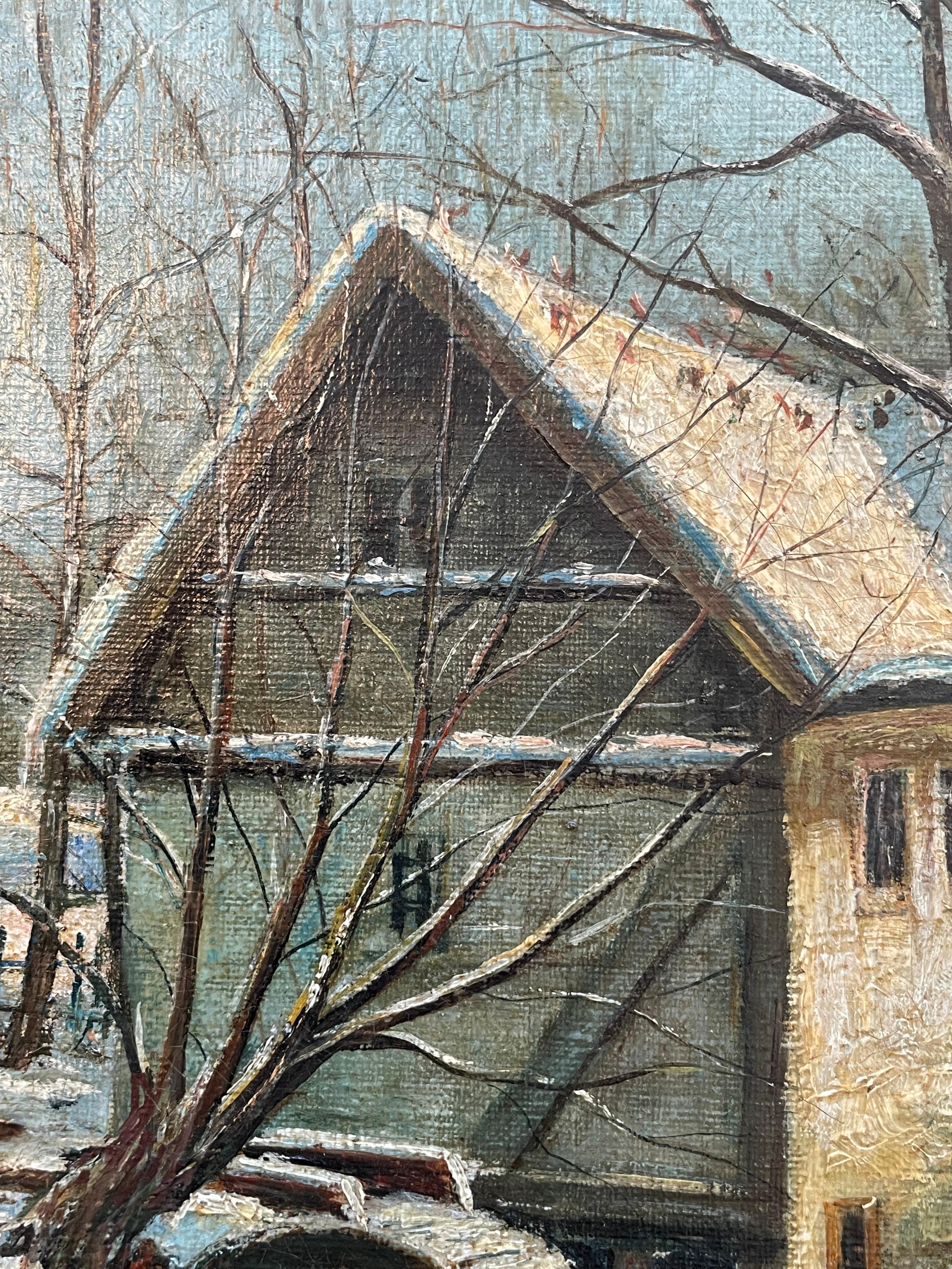 20ième siècle Ancienne peinture à l'huile danoise du début du 20e siècle représentant un paysage d'hiver par H. Møller en vente