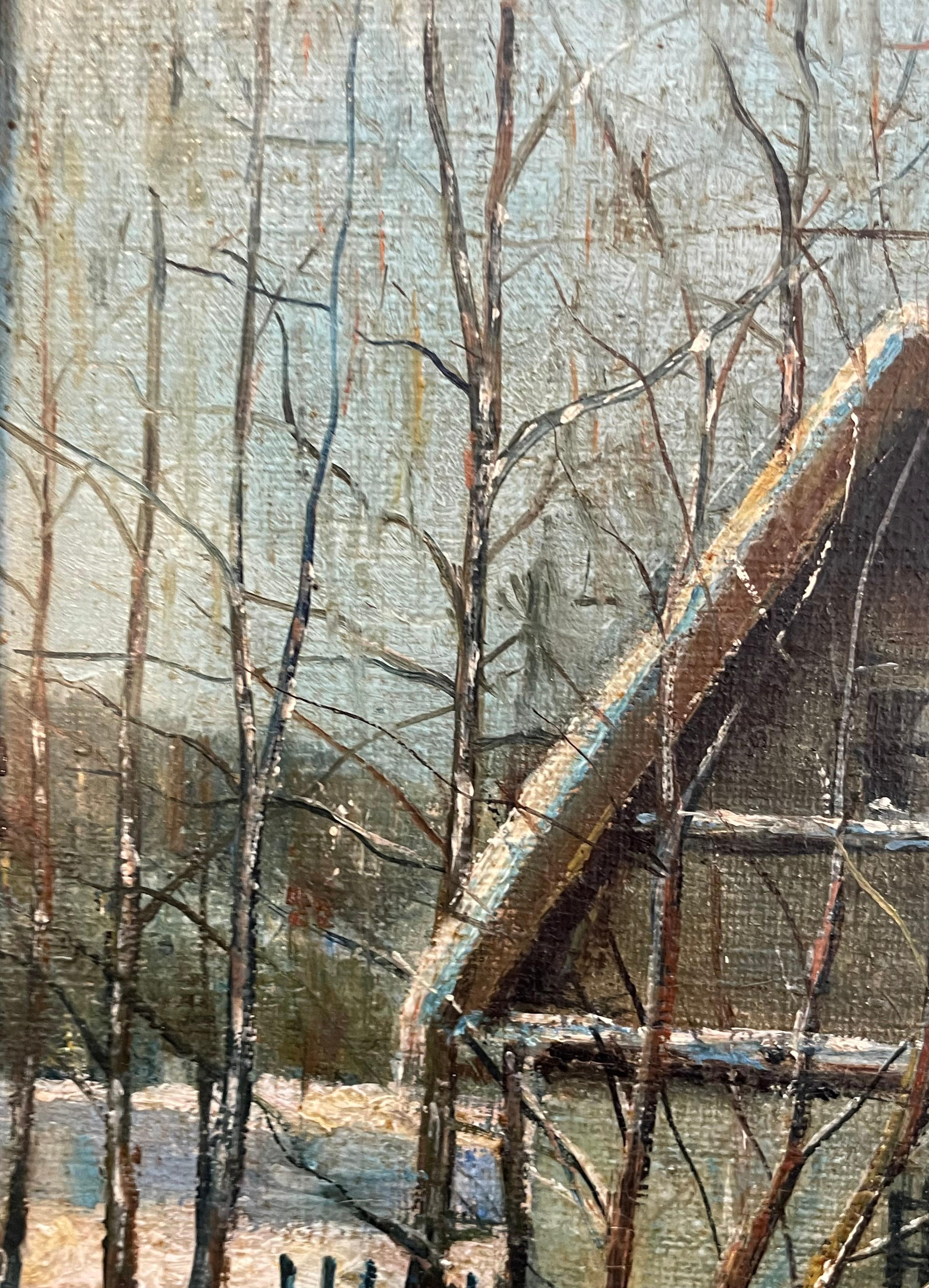 Ancienne peinture à l'huile danoise du début du 20e siècle représentant un paysage d'hiver par H. Møller en vente 1