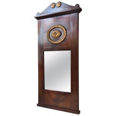 Antique mur en acajou de style Empire danois, miroir de pilier, années 1820