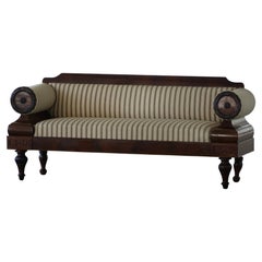 Antique Danish Empire Sofa, 19th Century, Detailed Woodwork & Striped Fabric