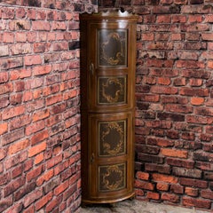 Antique Danish Folk Art Painted Bow Front Narrow Corner Cabinet