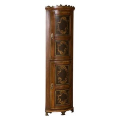 Antique Danish Folk Art Painted Bow Front Narrow Corner Cabinet