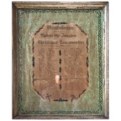 Antique Danish Folk Art Wedding Greeting Declaration in Original Frame, 1864