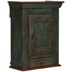 Antique Danish Green Painted Wall Cabinet