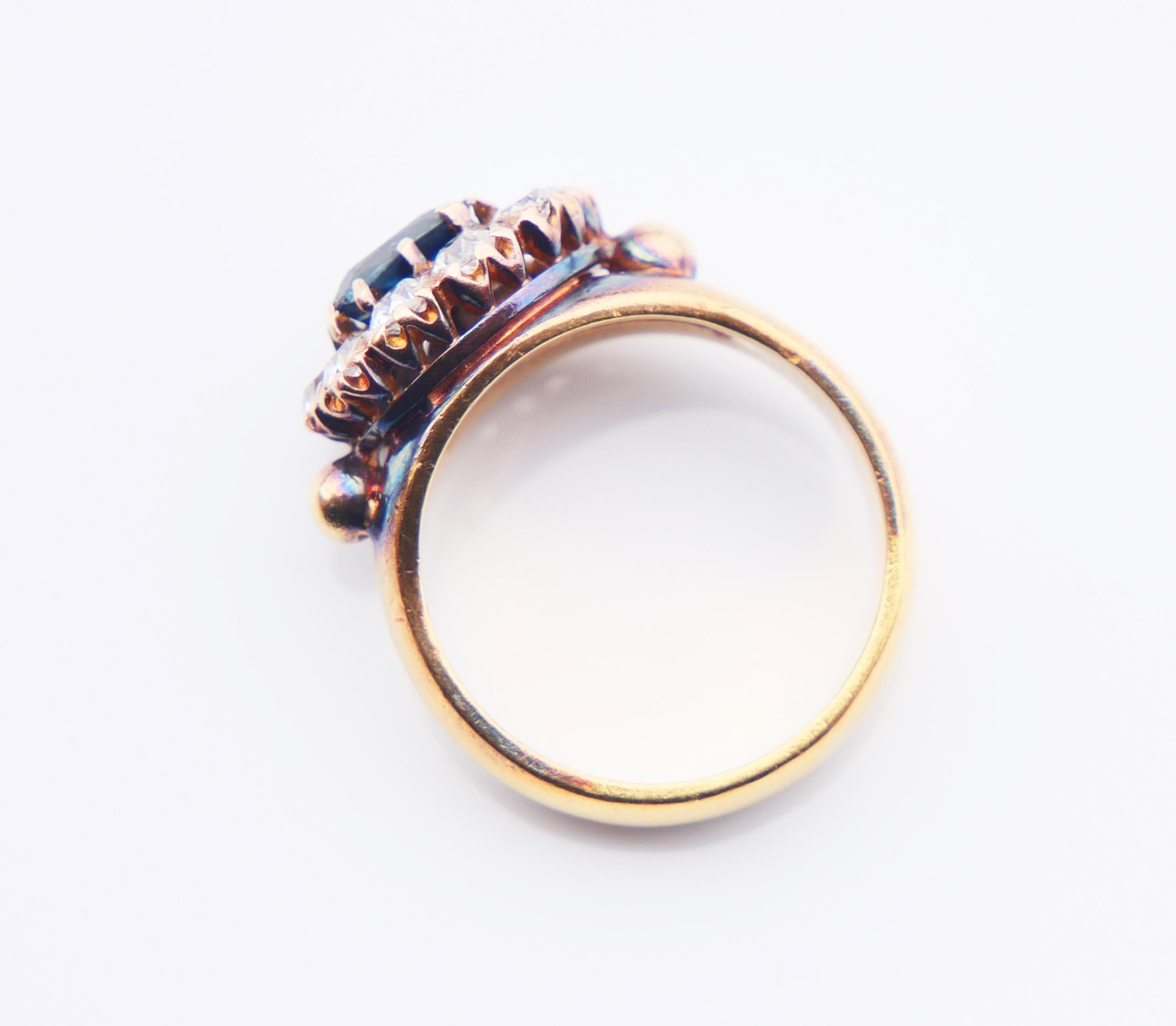 Women's Antique Danish Halo Ring 1 ct Sapphire 1.5ctw Diamonds 18K Gold Ø5.25/7gr For Sale
