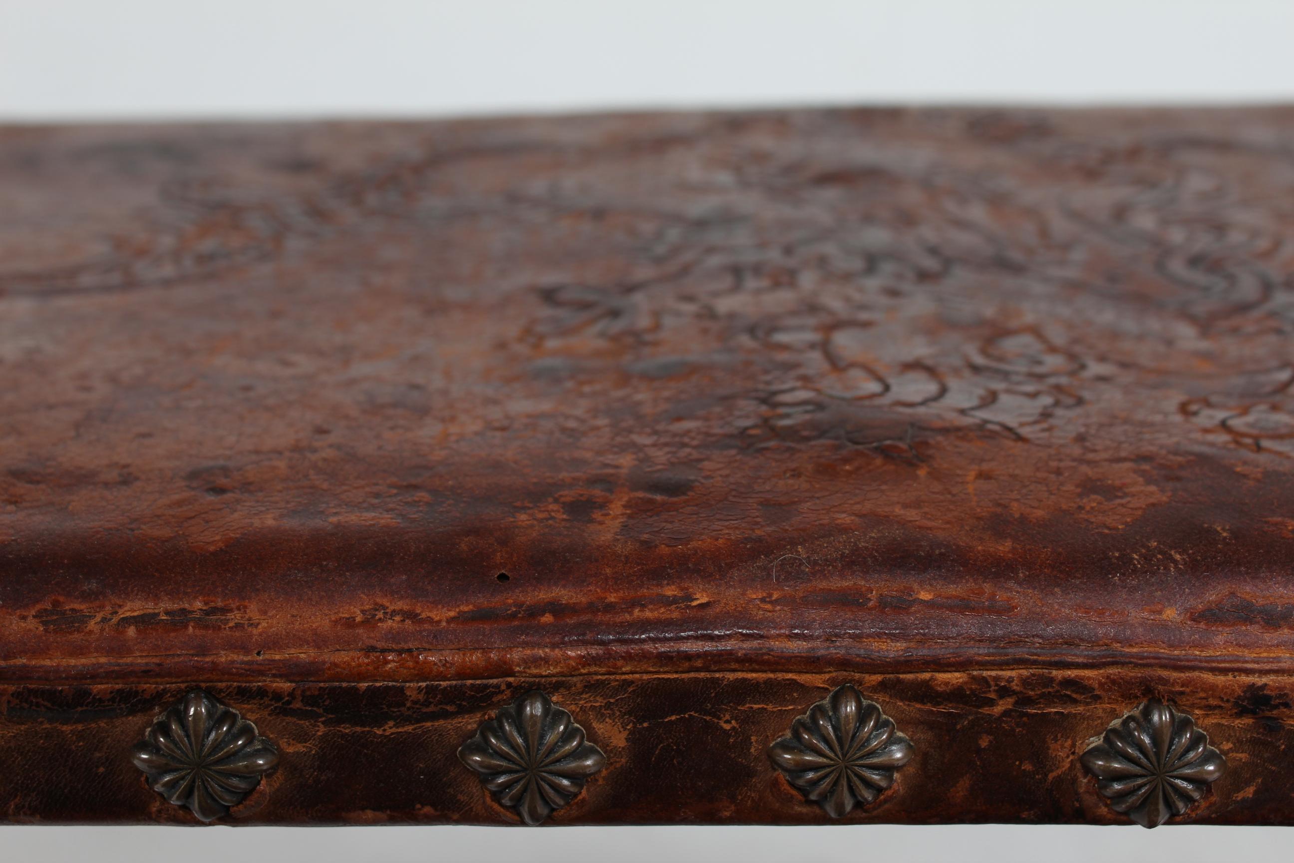 Wood Antique Danish Hand Carved Piano Bench with Lion Heads and Original Leather Seat For Sale