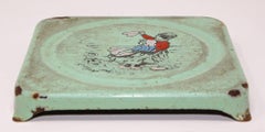 Antique Danish Hand Painted Dutch Theme Enamelware Metal Collectible Trivet 1920