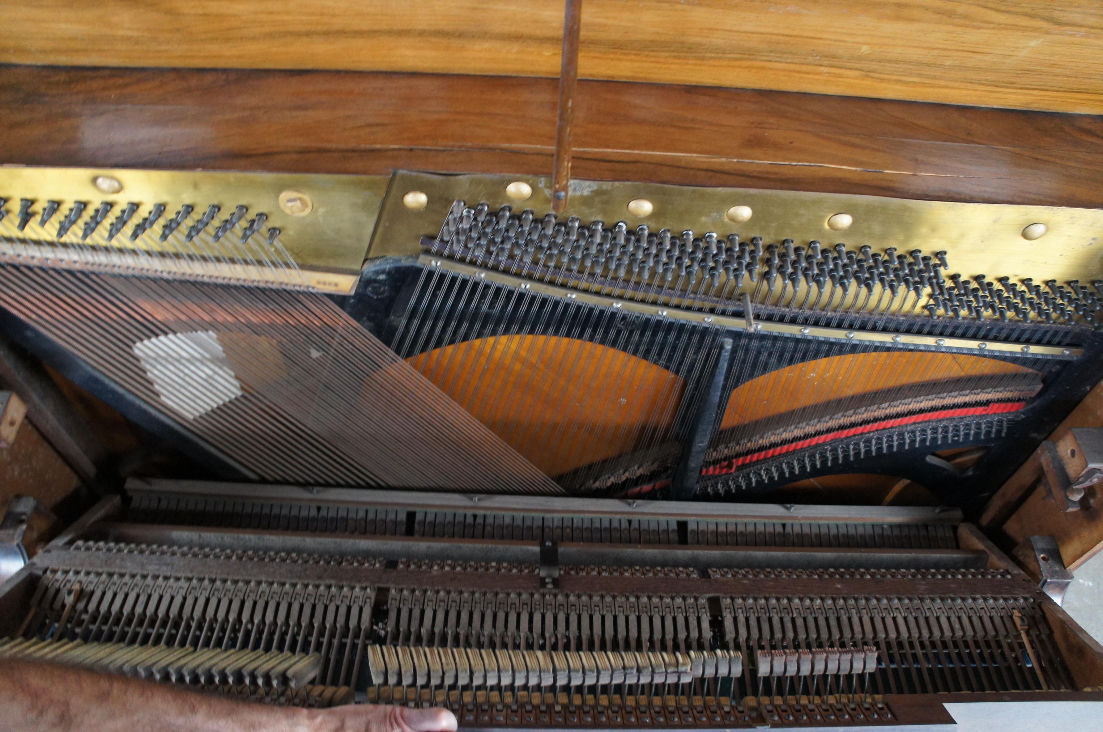 Antique Danish Herm N. Petersen Son Walnut Burl Victorian Upright Piano Denmark 4