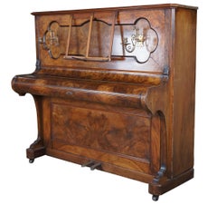 Antique Danish Herm N. Petersen Son Walnut Burl Victorian Upright Piano Denmark