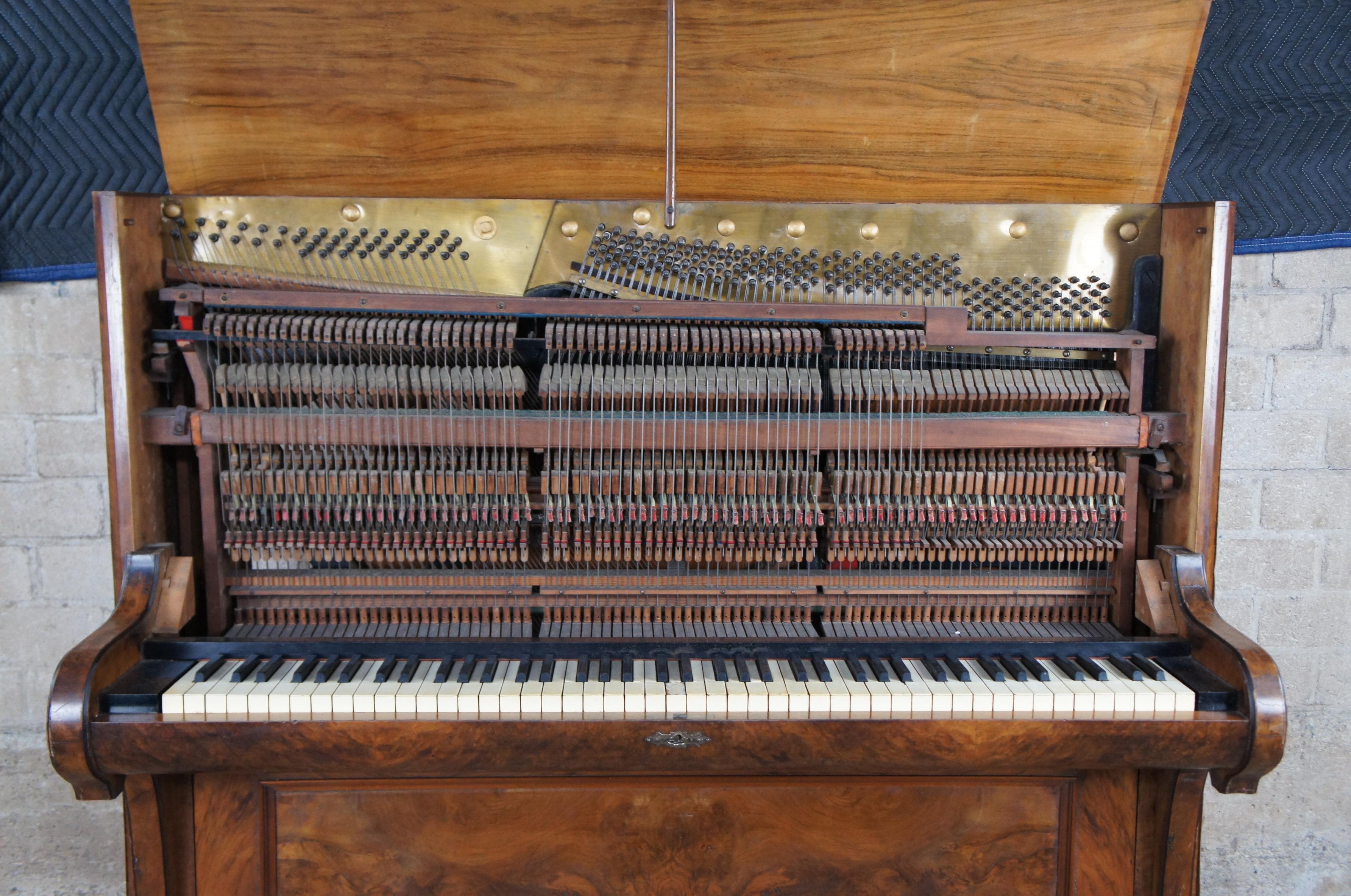 Antique Danish Herm N. Petersen Son Walnut Burl Victorian Upright Piano Denmark 3