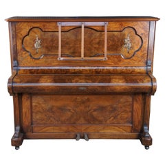 Antique Danish Herm N. Petersen Son Walnut Burl Victorian Upright Piano Denmark