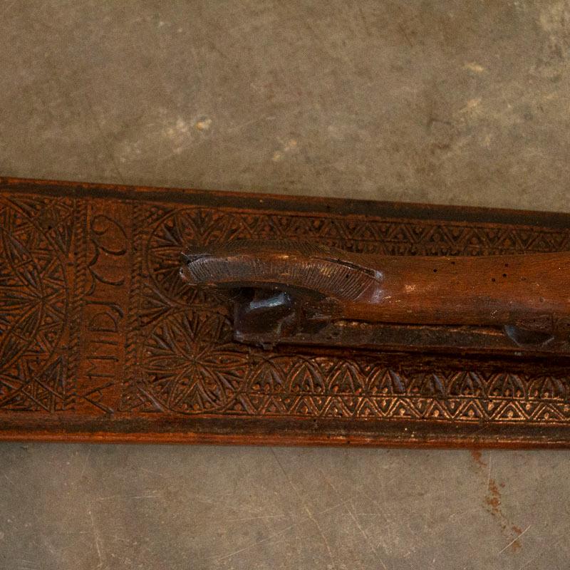 18th Century Antique Danish Highly Carved Mangle Board with Horse Handle Dated 1779