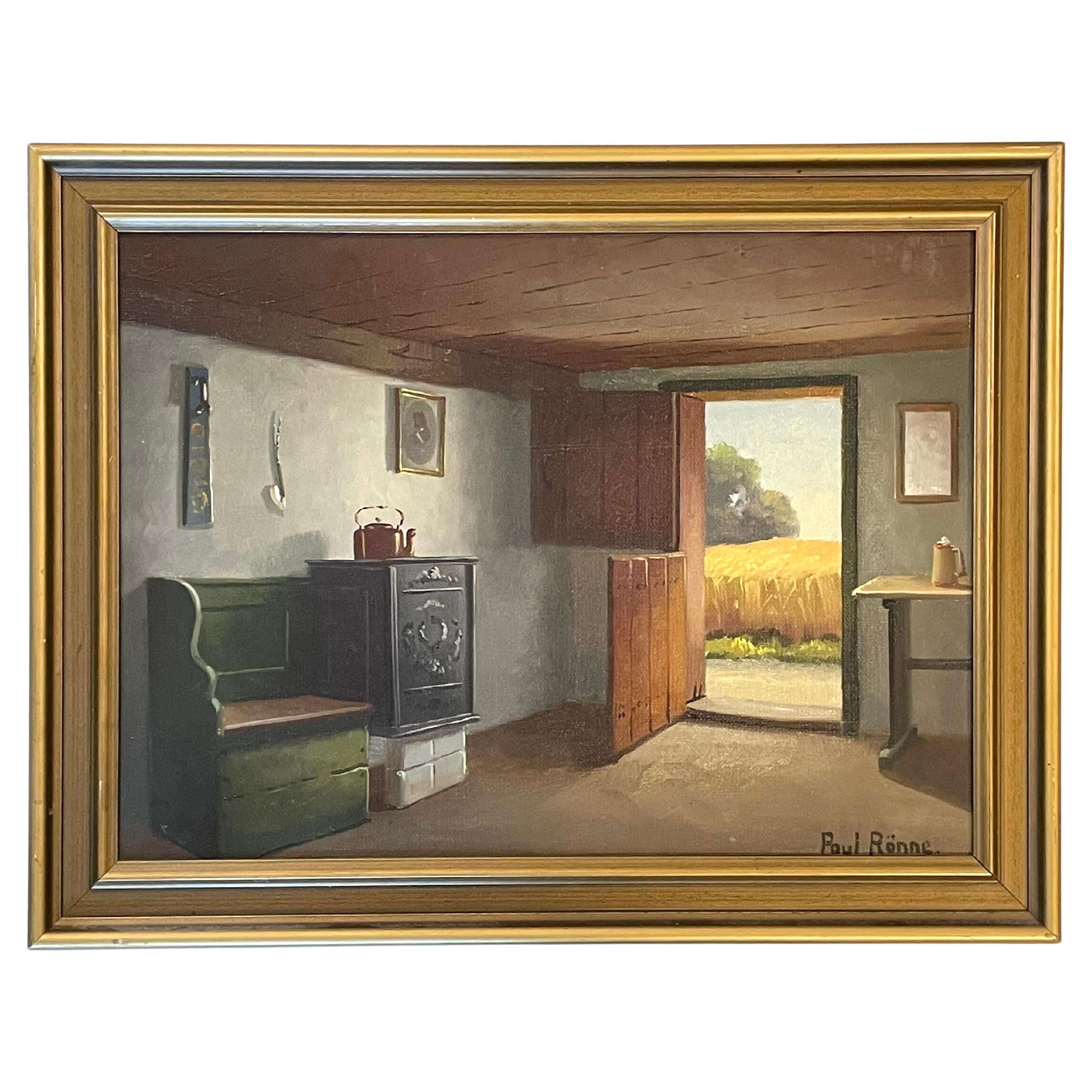Antikes dänisches Interieur-Ölgemälde von Kai Jeppe Drews (1884-1964)